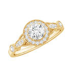 Certified 5 MM Lab Grown Diamond Halo Engagement Ring With Side Stones Lab - ( EF-VS ) - Rosec Jewels