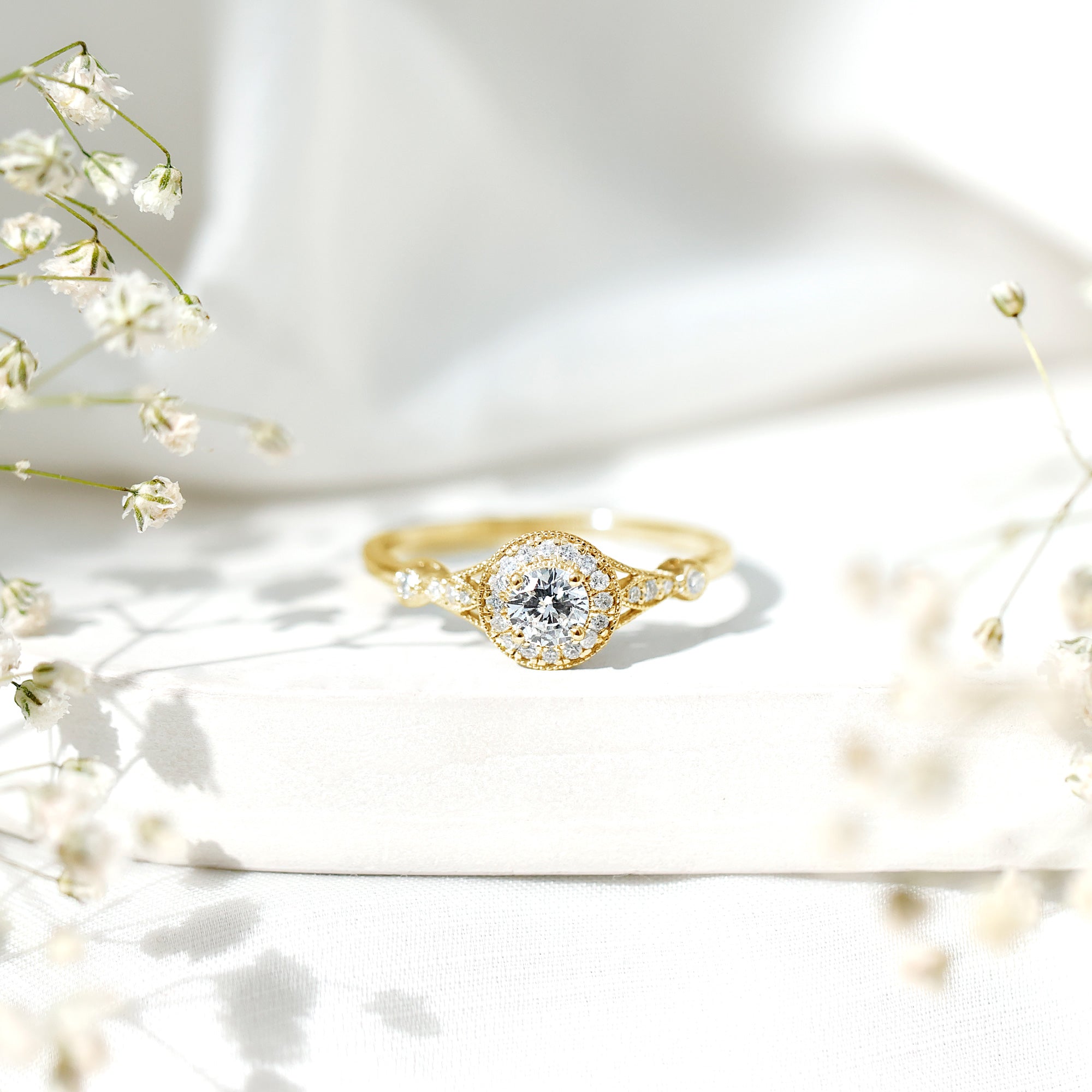 Certified 5 MM Lab Grown Diamond Halo Engagement Ring With Side Stones Lab - ( EF-VS ) - Rosec Jewels