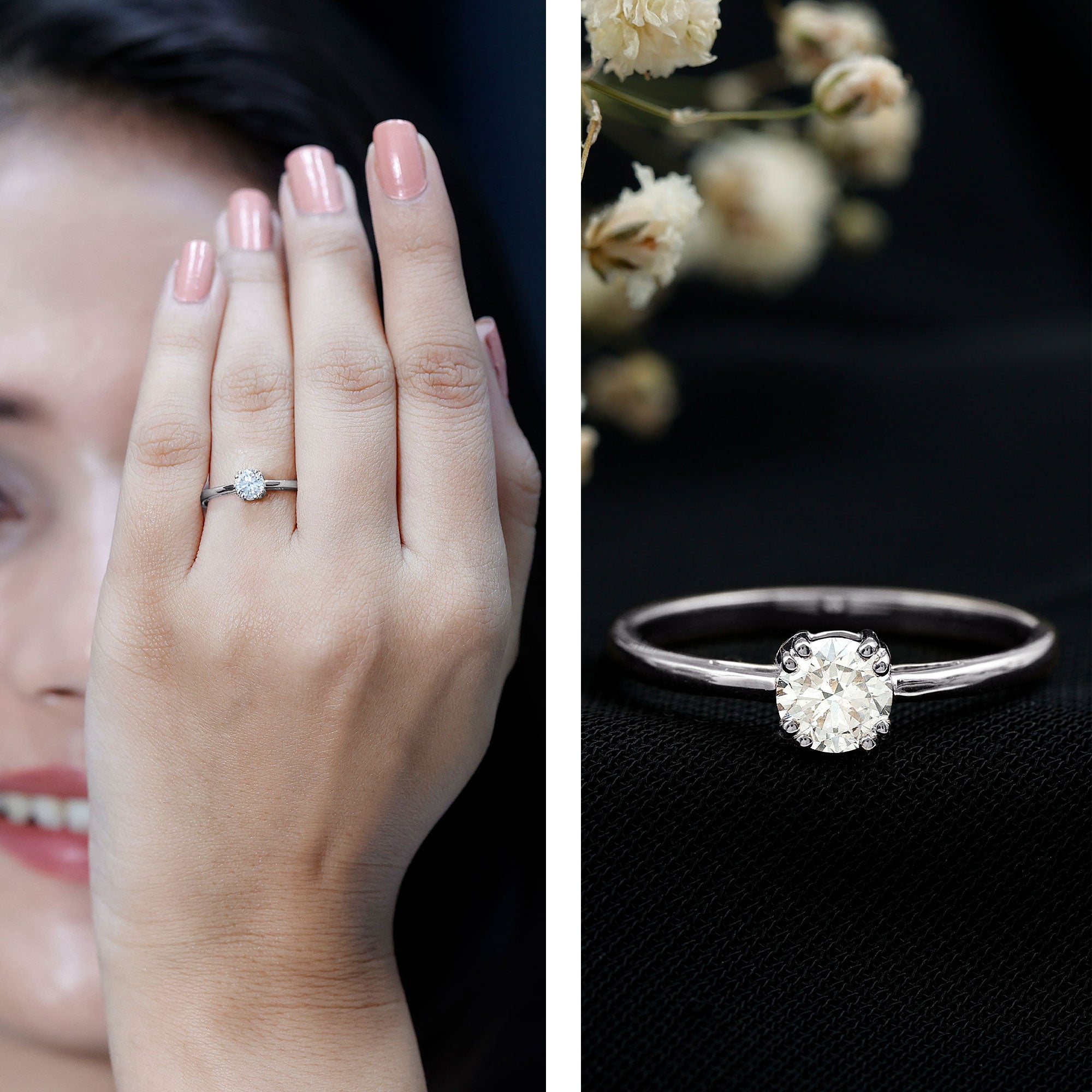 Certified 5 MM Lab Grown Diamond Solitaire Promise Ring Lab - ( EF-VS ) - Rosec Jewels