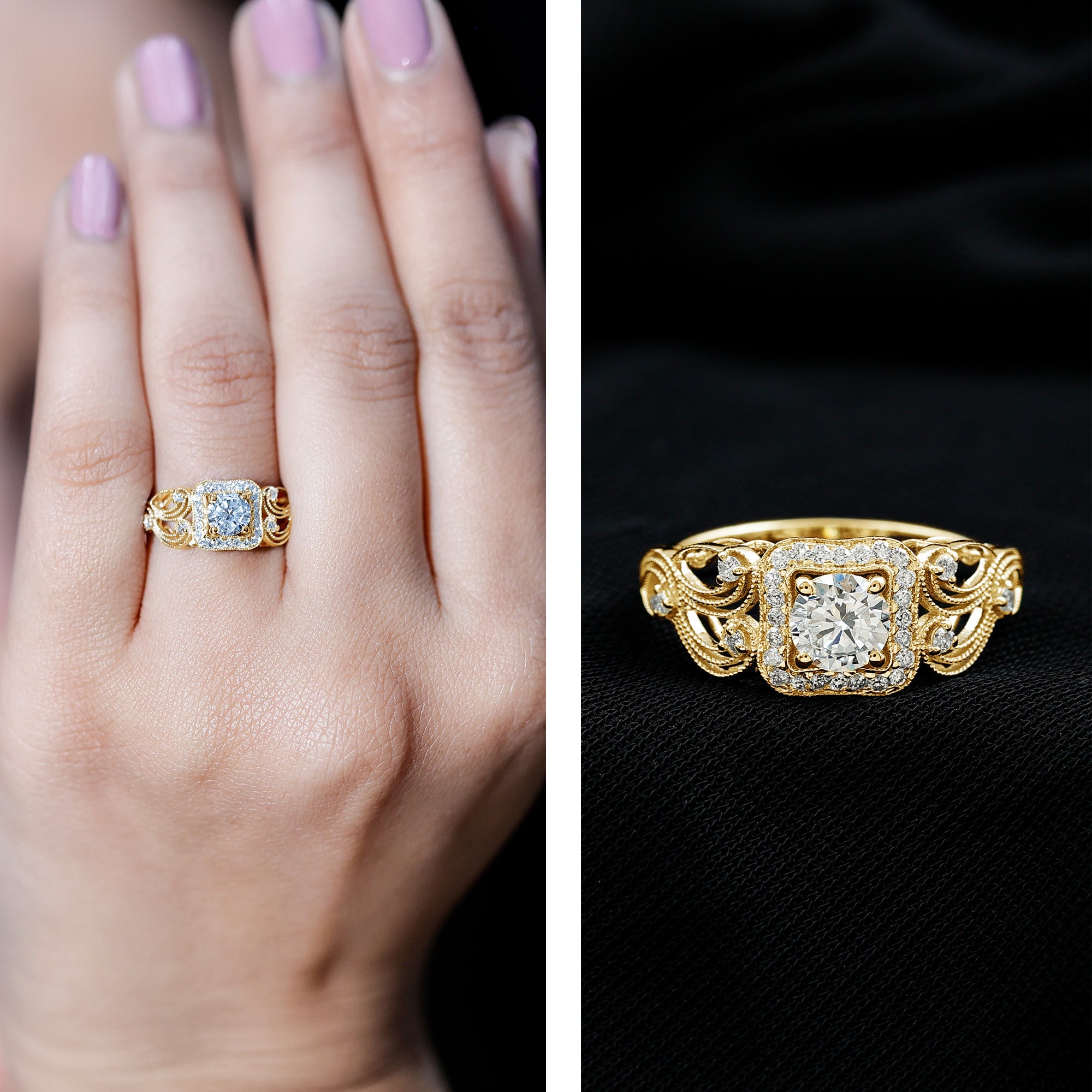 Certified Lab Grown Diamond Art Deco Engagement Ring For Women Lab - ( EF-VS ) - Rosec Jewels