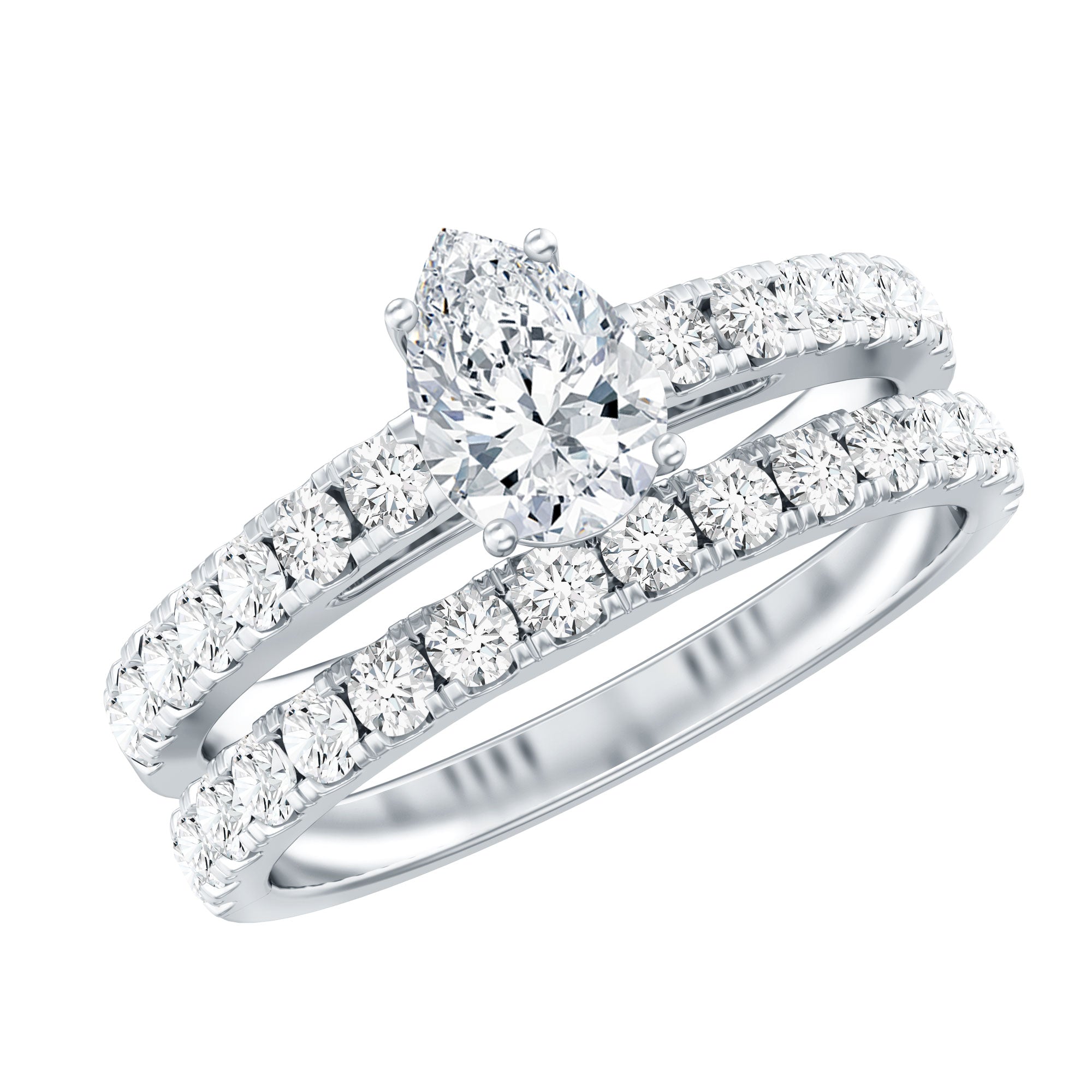 Certified Lab Grown Diamond Engagement Ring With Wedding Band Lab - ( EF-VS ) - Rosec Jewels