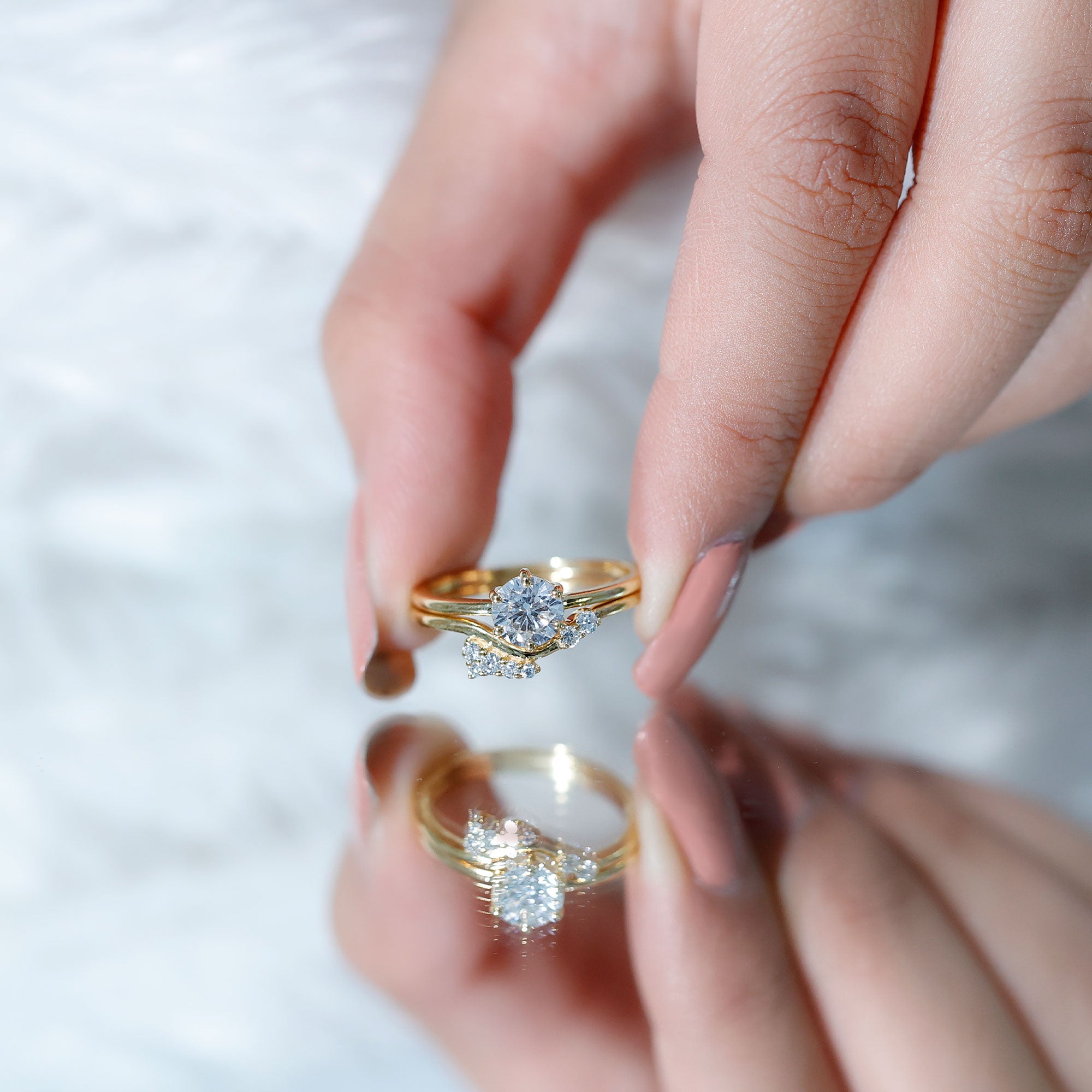Certified 6 MM Lab Grown Diamond Designer Bridal Ring Set Lab - ( EF-VS ) - Rosec Jewels
