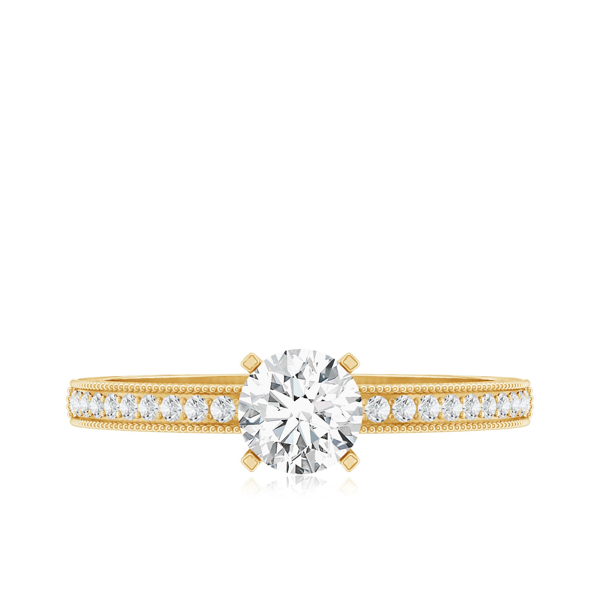 5MM Lab Grown Diamond Engagement Ring With Side Stones Lab - ( EF-VS ) - Rosec Jewels