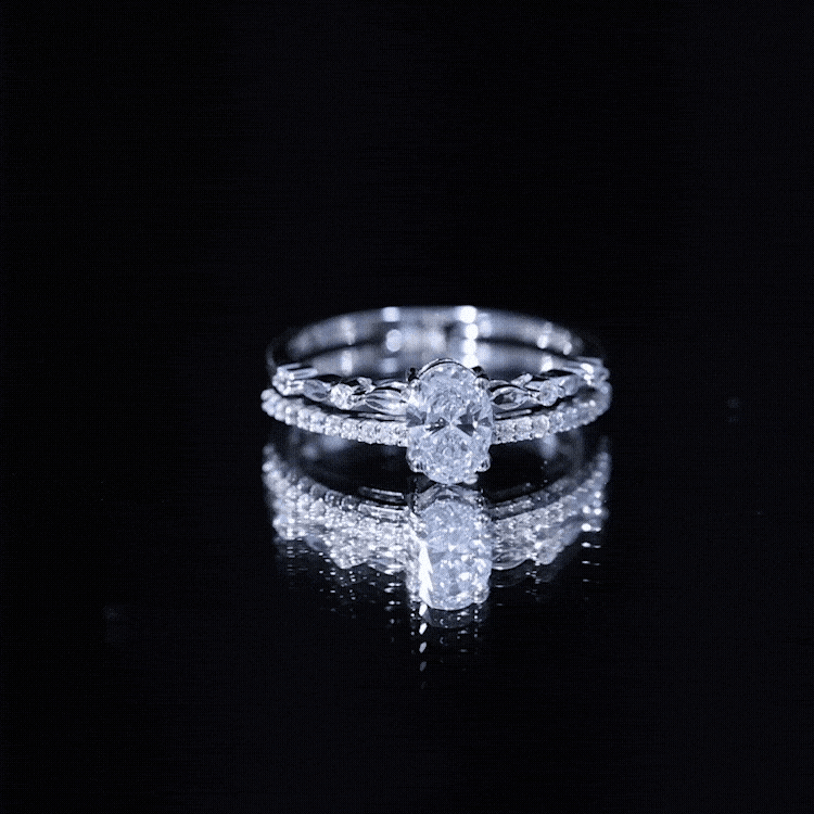 Rosec Jewels-Lab Grown Diamond 5X7 MM Oval Shaped Double Band Engagement Ring