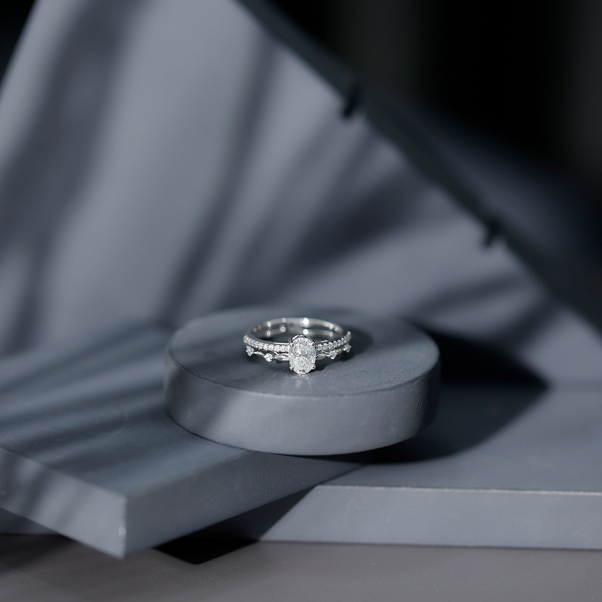 Rosec Jewels-Lab Grown Diamond 5X7 MM Oval Shaped Double Band Engagement Ring