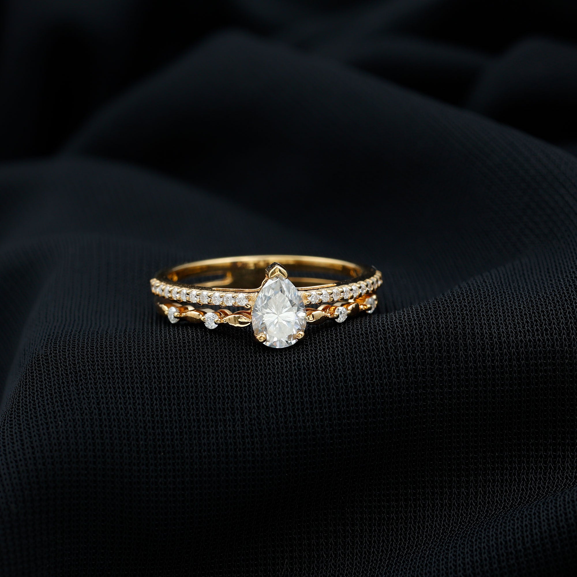 Certified Lab Grown Diamond 5X7 MM Teardrop Double Band Engagement Ring Lab - ( EF-VS ) - Rosec Jewels