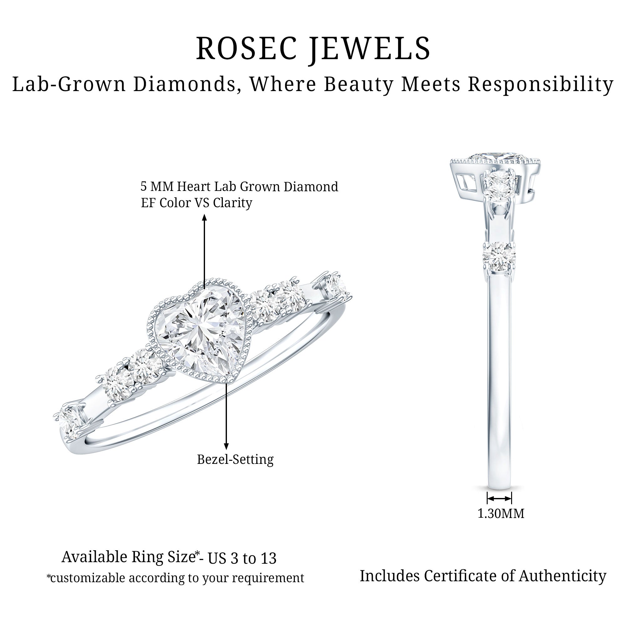 Bezel Set Lab Grown Diamond Heart Shaped Engagement Ring Lab - ( EF-VS ) - Rosec Jewels