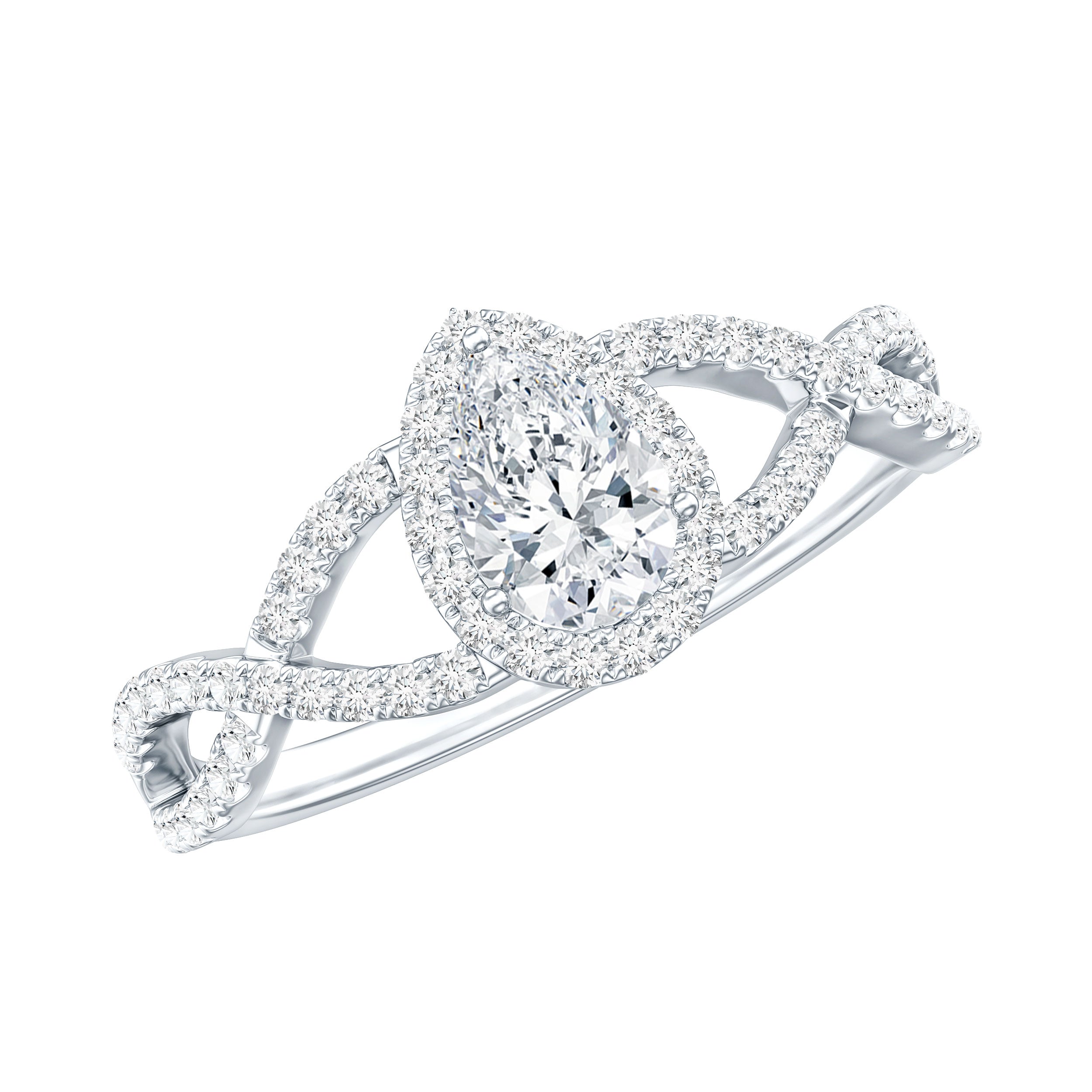 Lab Grown Diamond Teardrop Halo Engagement Ring For Women Lab - ( EF-VS ) - Rosec Jewels