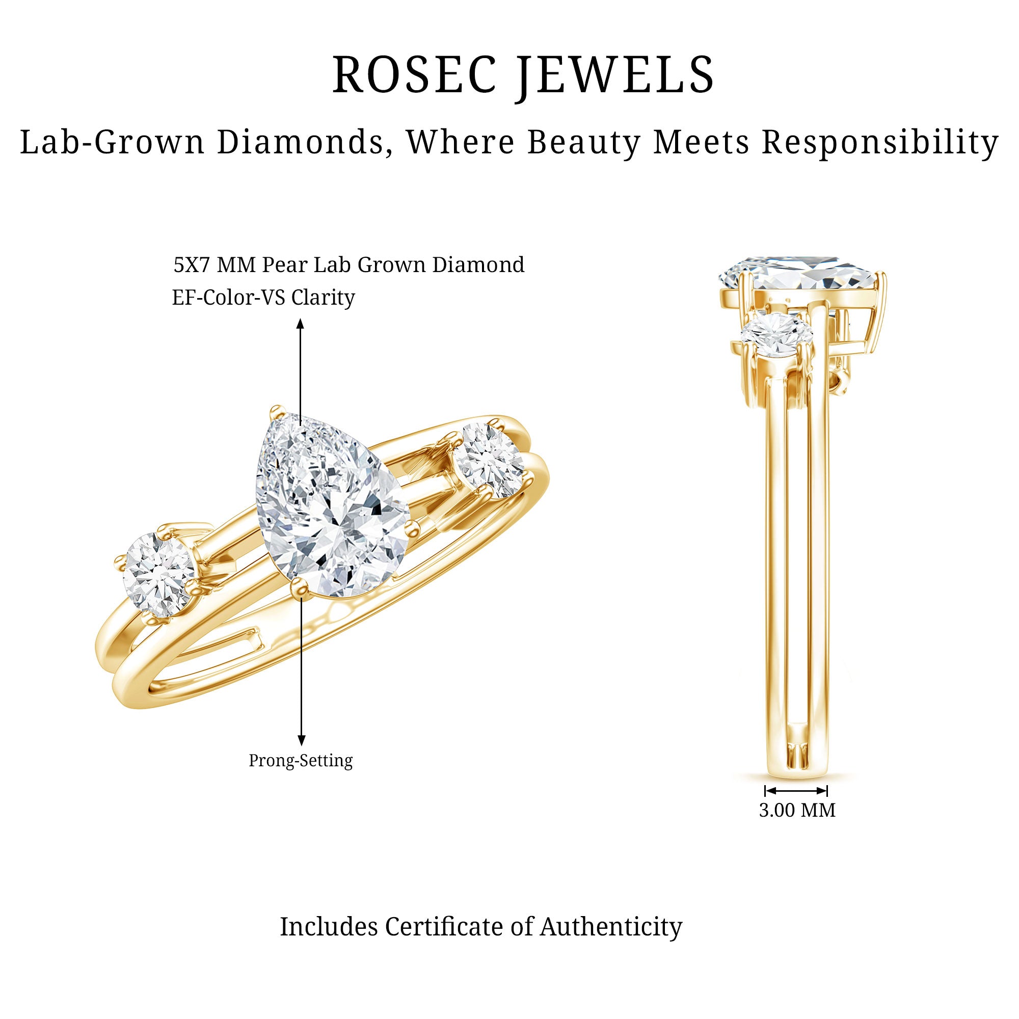 Rosec Jewels-Lab Grown Diamond 5X7 MM Teardrop Double Band Engagement Ring