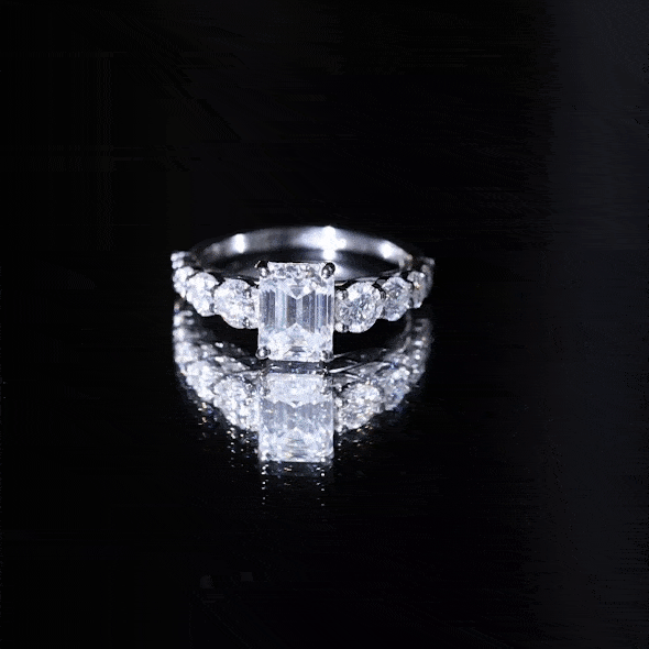 Rosec Jewels-Lab Grown Diamond 6X8 MM Emerald Cut Engagement Ring With Side Stones
