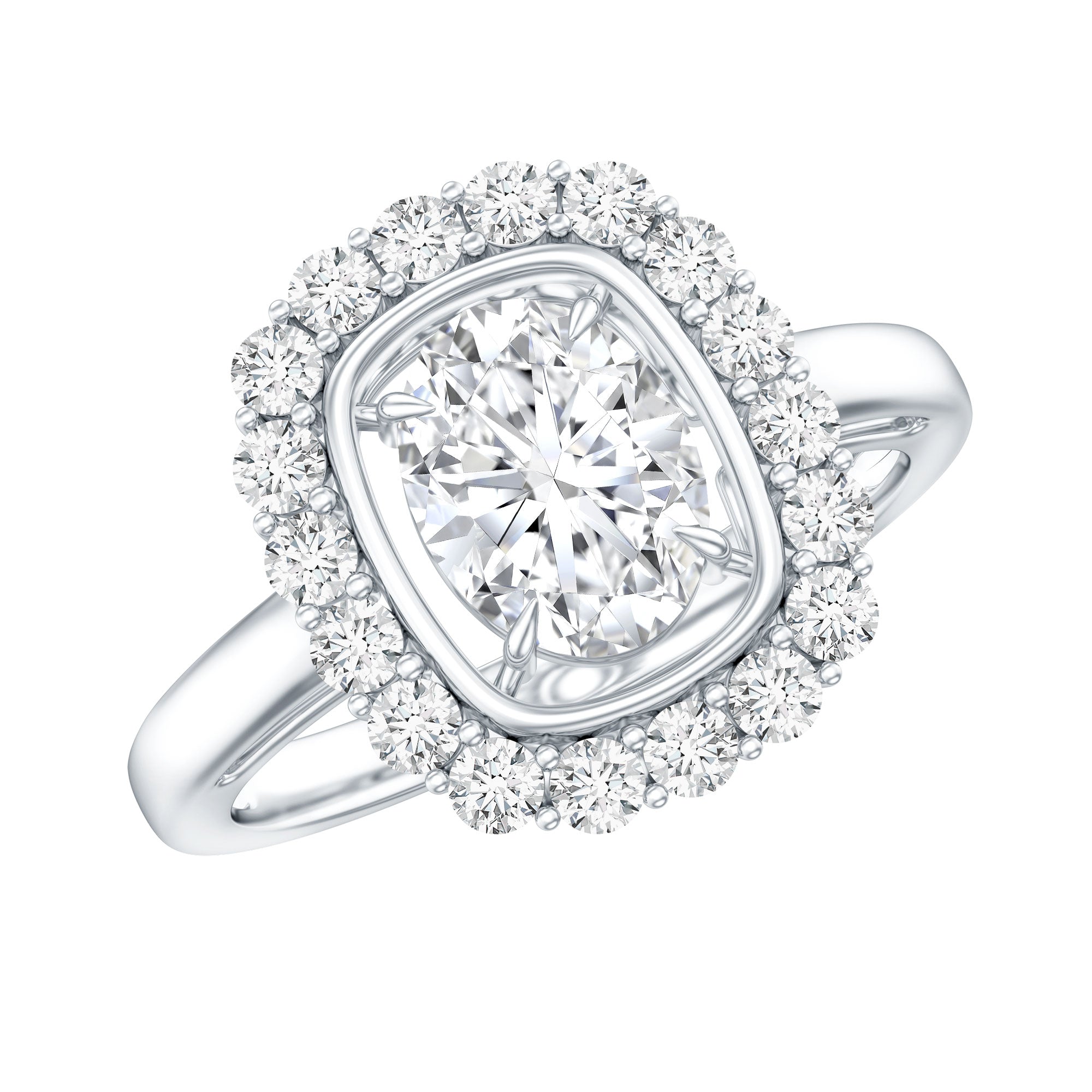 Certified 6X8 MM Oval Lab Grown Diamond Halo Engagement Ring Lab - ( EF-VS ) - Rosec Jewels