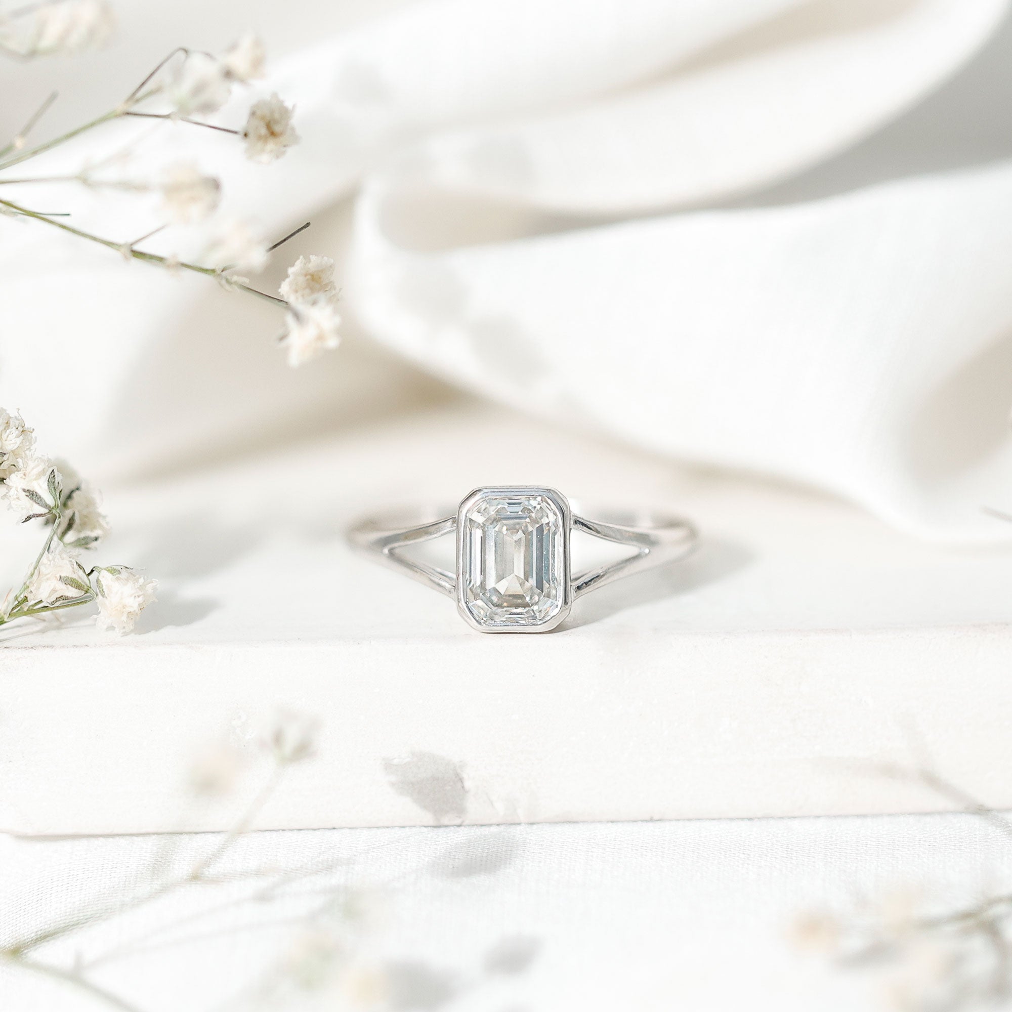 Certified Lab Grown Diamond 6X8 MM Emerald Cut Engagement Ring Lab - ( EF-VS ) - Rosec Jewels