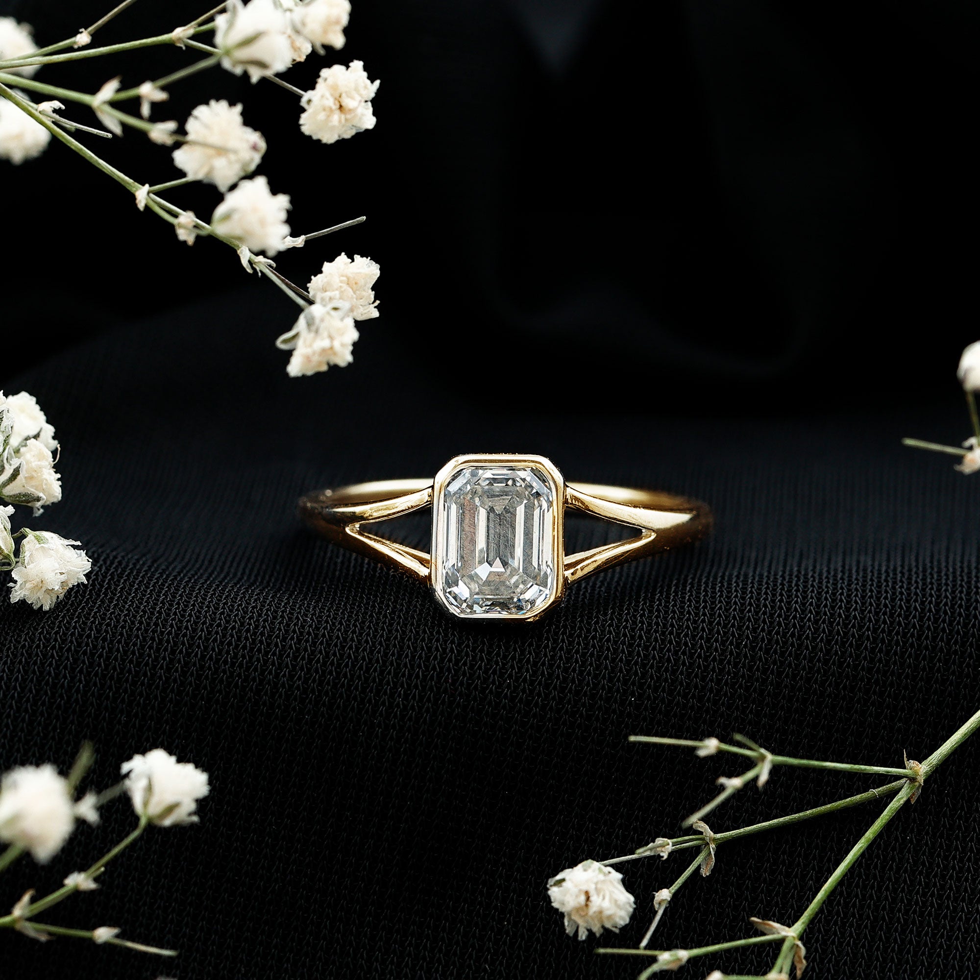 Certified Lab Grown Diamond 6X8 MM Emerald Cut Engagement Ring Lab - ( EF-VS ) - Rosec Jewels