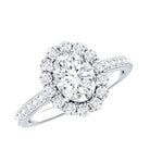 Lab Grown Diamond 6X8MM Oval Halo Engagement Ring With Side Stones Lab - ( EF-VS ) - Rosec Jewels