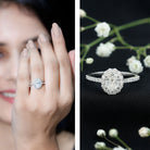 Lab Grown Diamond 6X8MM Oval Halo Engagement Ring With Side Stones Lab - ( EF-VS ) - Rosec Jewels