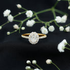 Lab Grown Diamond 6X8MM Oval Halo Engagement Ring With Side Stones Lab - ( EF-VS ) - Rosec Jewels