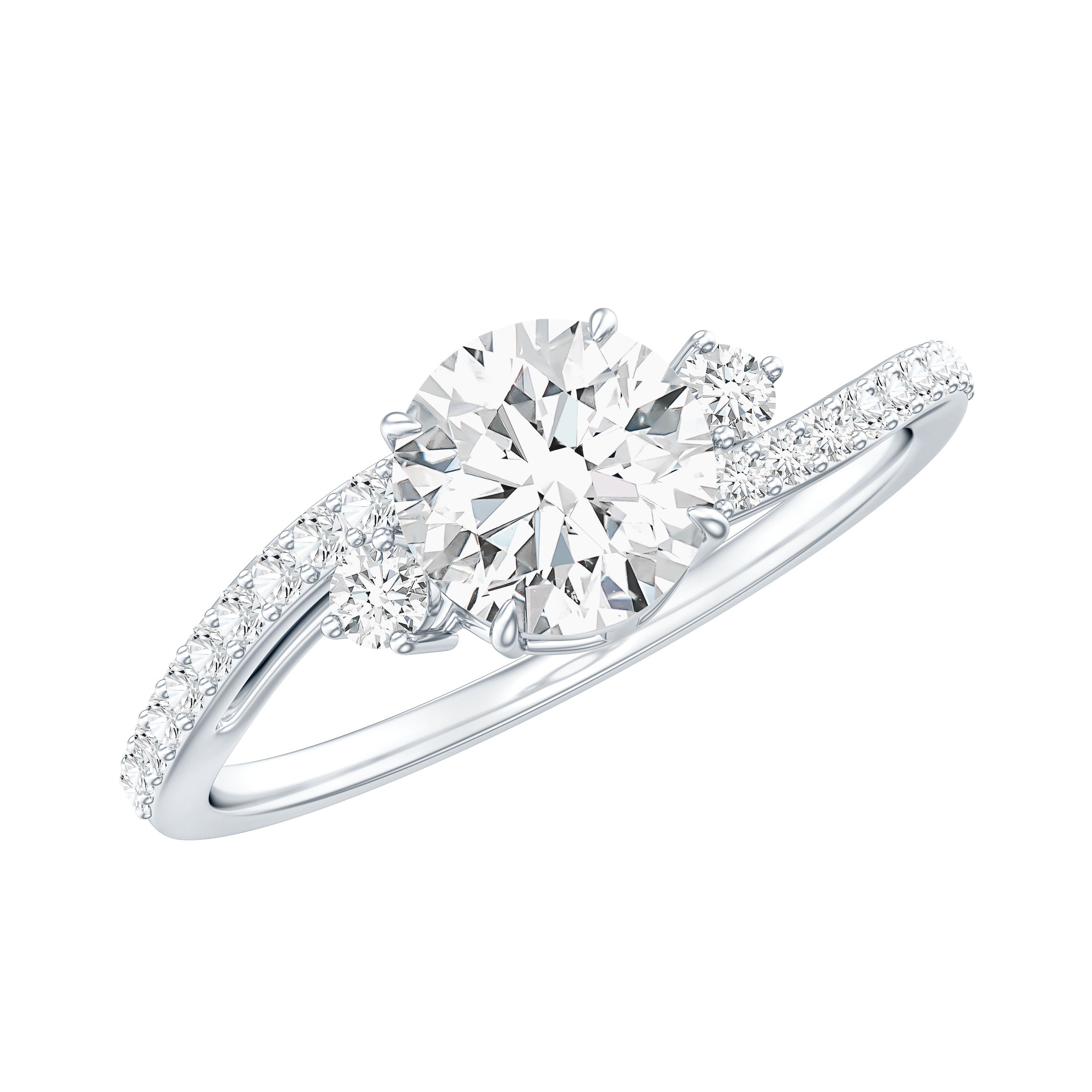 Lab Grown Diamond 6 MM Solitaire Engagement Ring With Side Stones Lab - ( EF-VS ) - Rosec Jewels