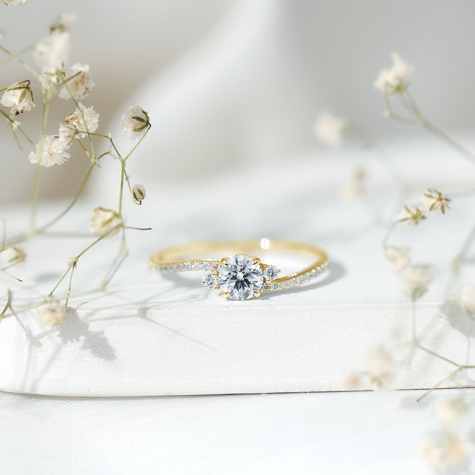 Lab Grown Diamond 6 MM Solitaire Engagement Ring With Side Stones Lab - ( EF-VS ) - Rosec Jewels