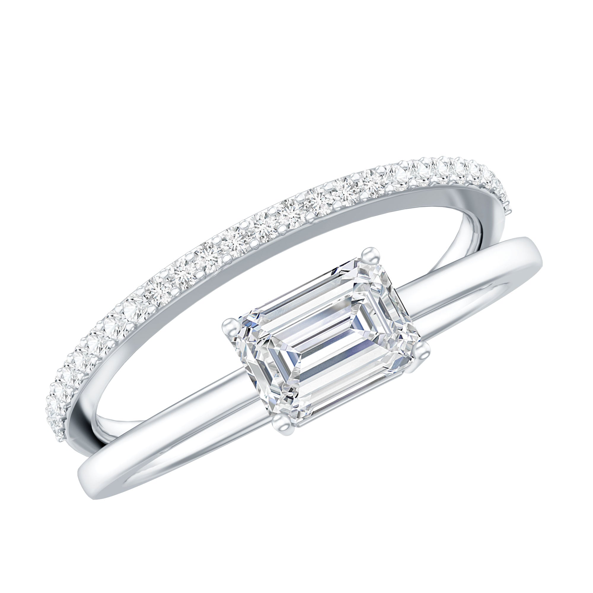 Rosec Jewels-Lab Grown Diamond 6X8MM Emerald Cut Engagement Ring With Diamond Studded Shank