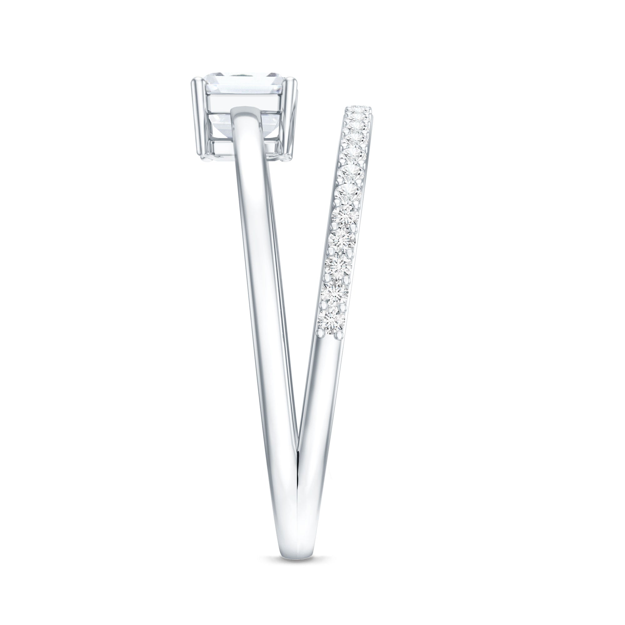 Rosec Jewels-Lab Grown Diamond 6X8MM Emerald Cut Engagement Ring With Diamond Studded Shank