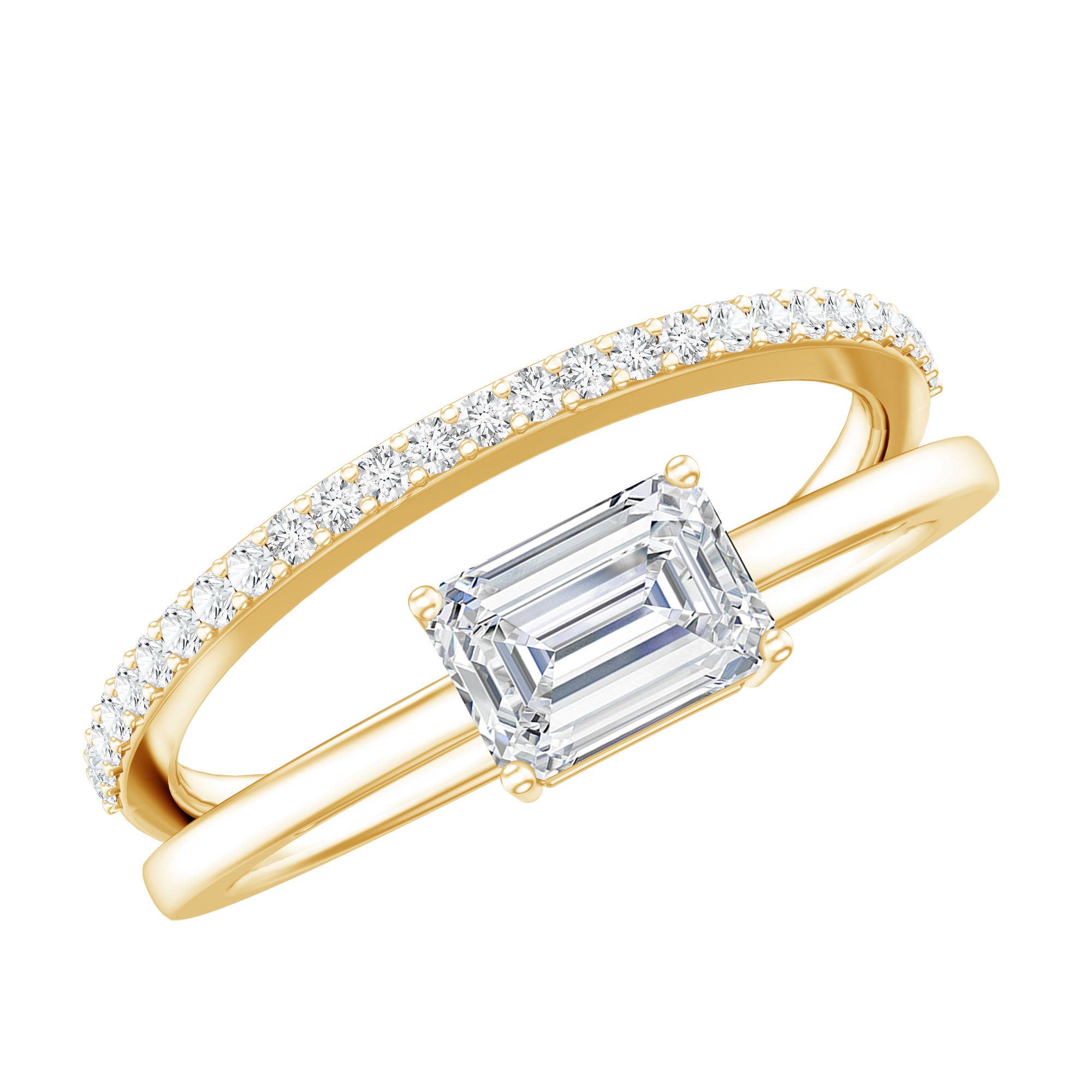 Rosec Jewels-Lab Grown Diamond 6X8MM Emerald Cut Engagement Ring With Diamond Studded Shank