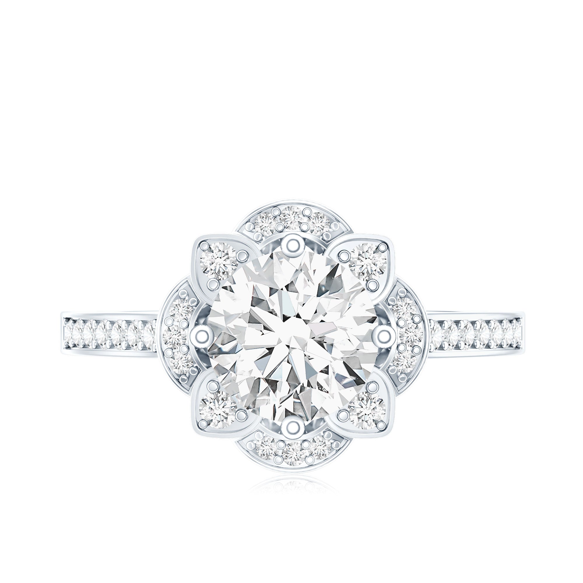 8 MM Lab Grown Diamond Vintage Engagement Ring With Diamond Studded Shank Lab - ( EF-VS ) - Rosec Jewels