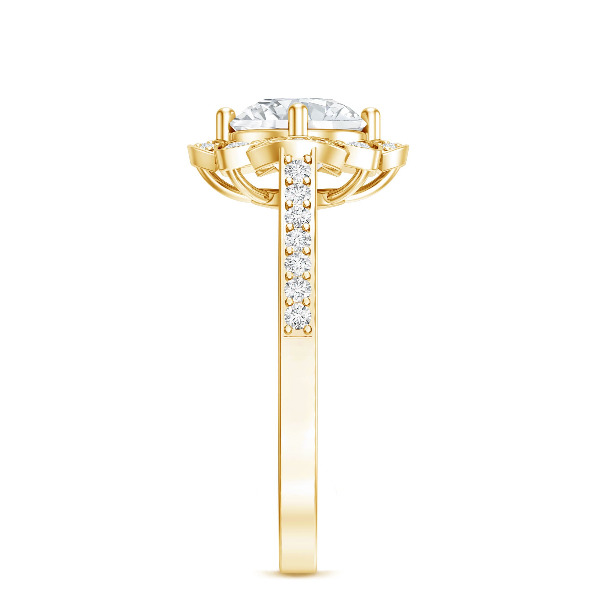 8 MM Lab Grown Diamond Vintage Engagement Ring With Diamond Studded Shank Lab - ( EF-VS ) - Rosec Jewels