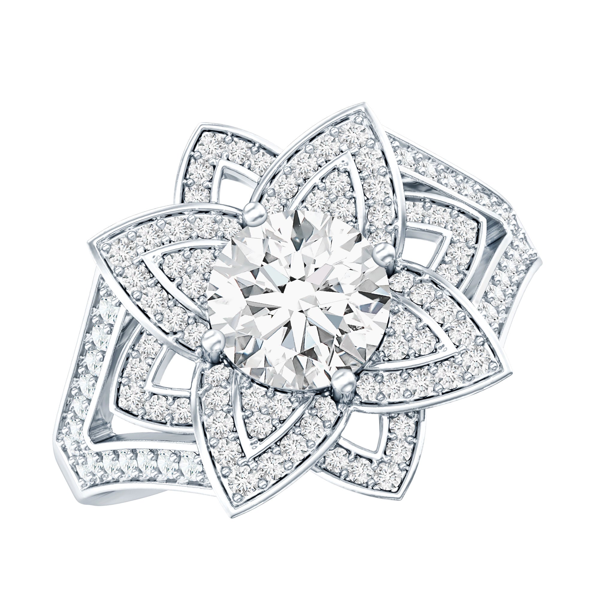 Lab Grown Diamond Art Deco Flower Engagement Ring Lab - ( EF-VS ) - Rosec Jewels
