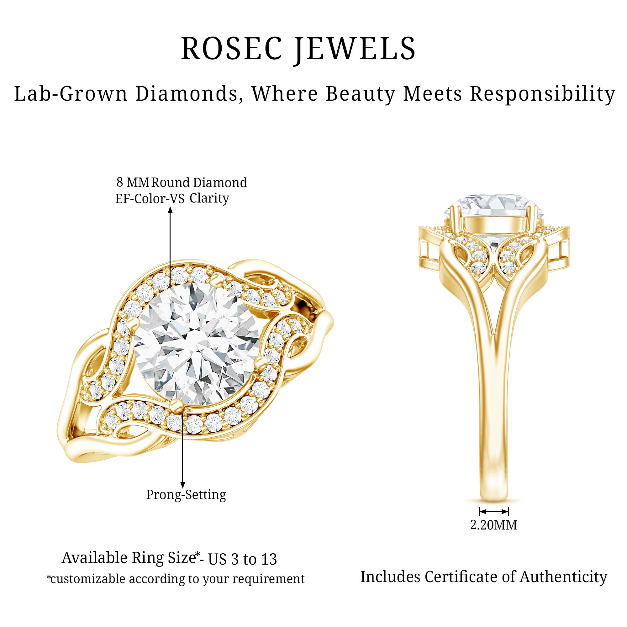 2 Carat Lab Grown Diamond Art Deco Engagement Ring Lab - ( EF-VS ) - Rosec Jewels