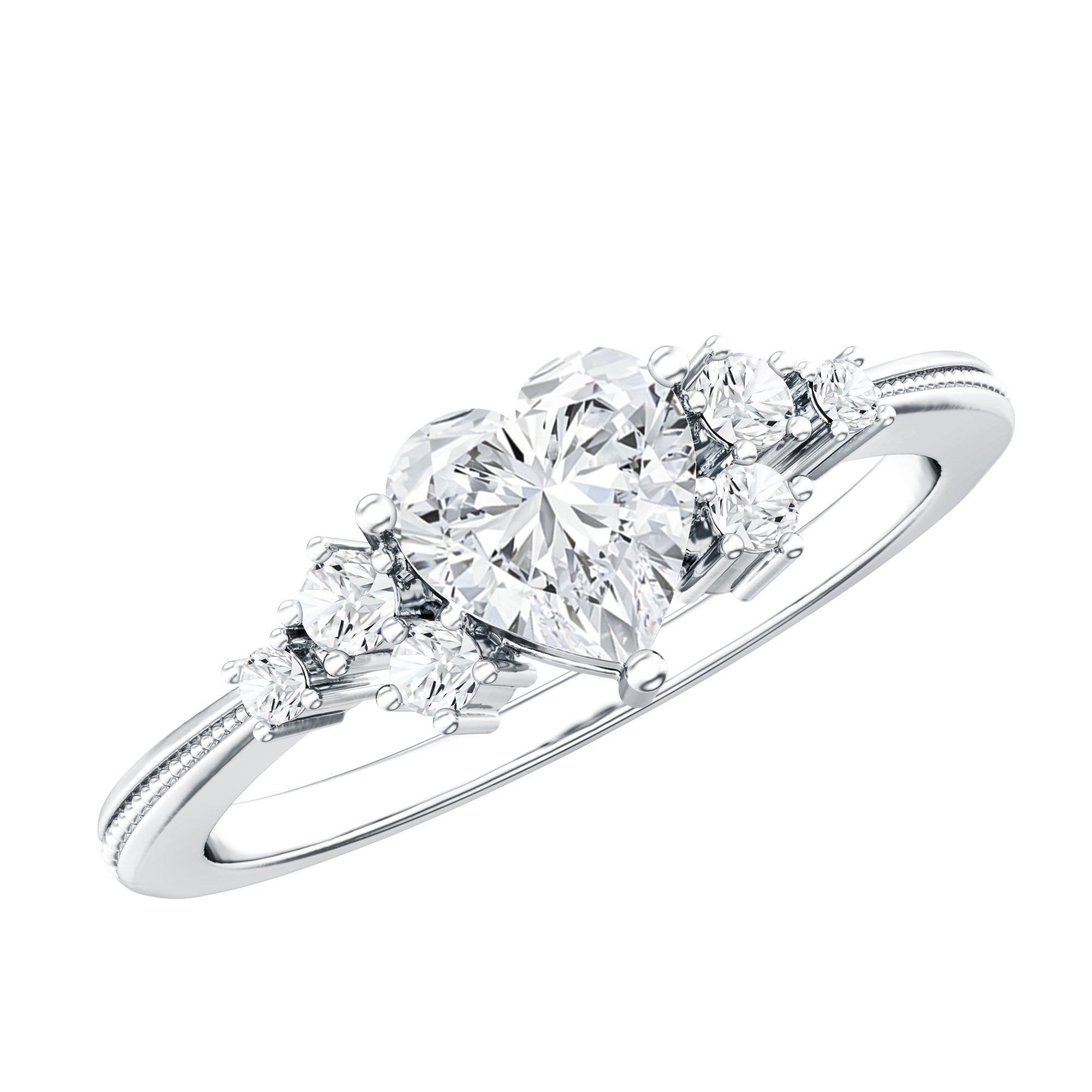 Lab Grown Diamond 6 MM Heart Shaped Engagement Ring Lab - ( EF-VS ) - Rosec Jewels