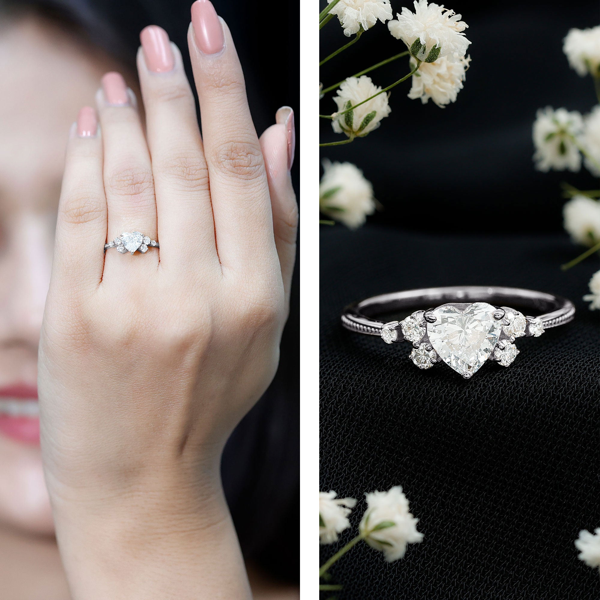 Lab Grown Diamond 6 MM Heart Shaped Engagement Ring Lab - ( EF-VS ) - Rosec Jewels