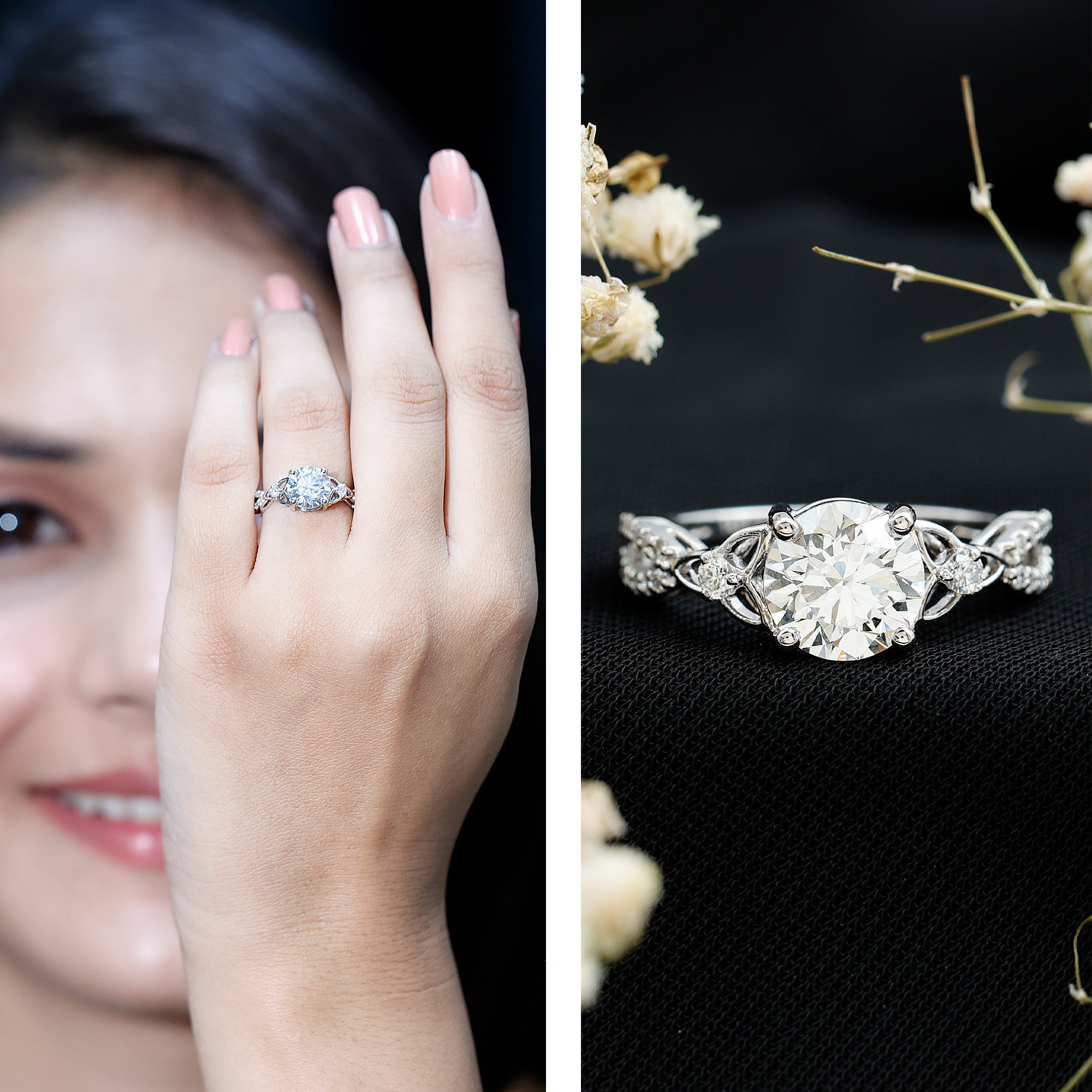 2 Carat Lab Grown Diamond Twisted Vine Engagement Ring Lab - ( EF-VS ) - Rosec Jewels