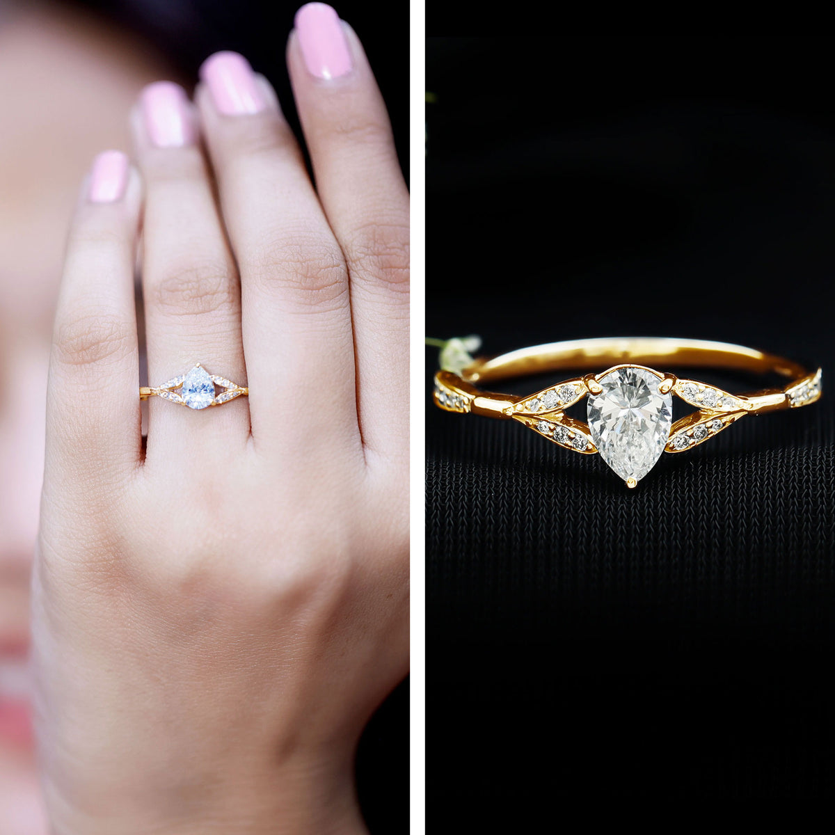 Lab Grown Diamond Teardrop Split Shank Engagement Ring Lab - ( EF-VS ) - Rosec Jewels