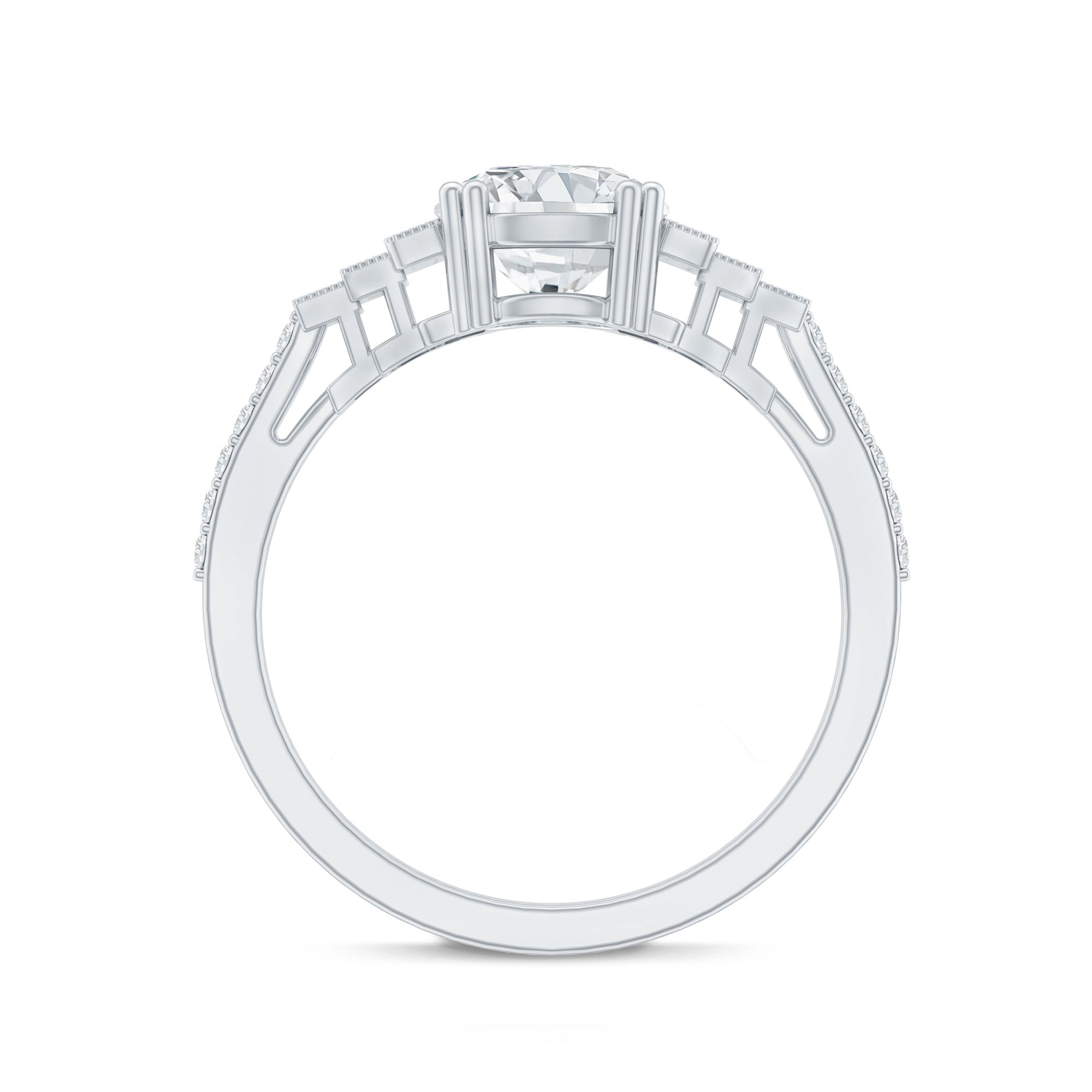 8 MM Lab Grown Diamond Retro Engagement Ring Lab - ( EF-VS ) - Rosec Jewels