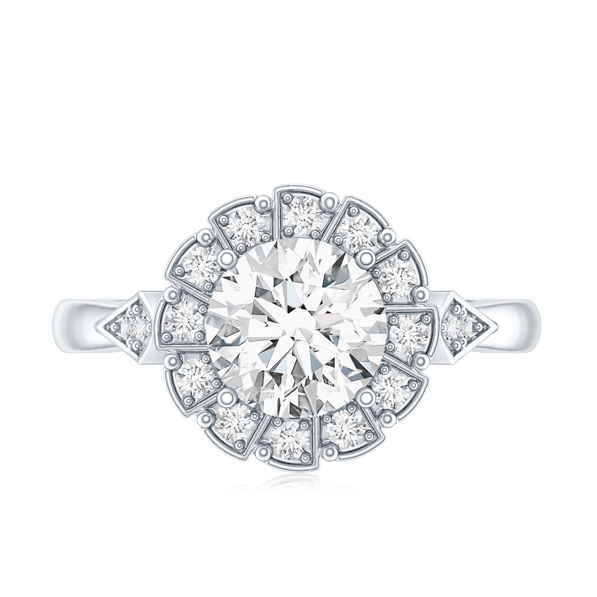 Certified 8 MM Lab Grown Diamond Flower Halo Engagement Ring Lab - ( EF-VS ) - Rosec Jewels