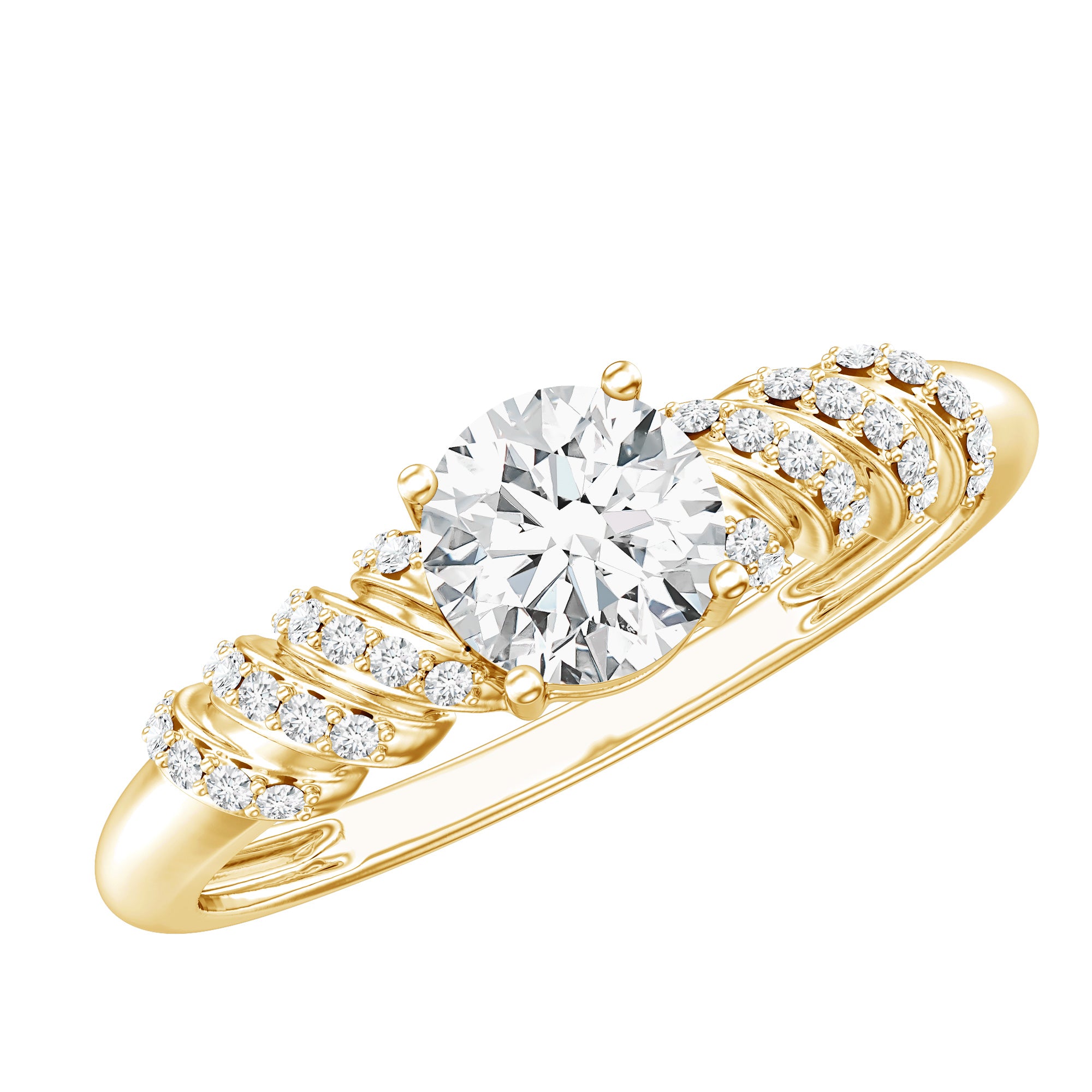 6 MM Lab Grown Diamond Designer Engagement Ring With Side Stones Lab - ( EF-VS ) - Rosec Jewels