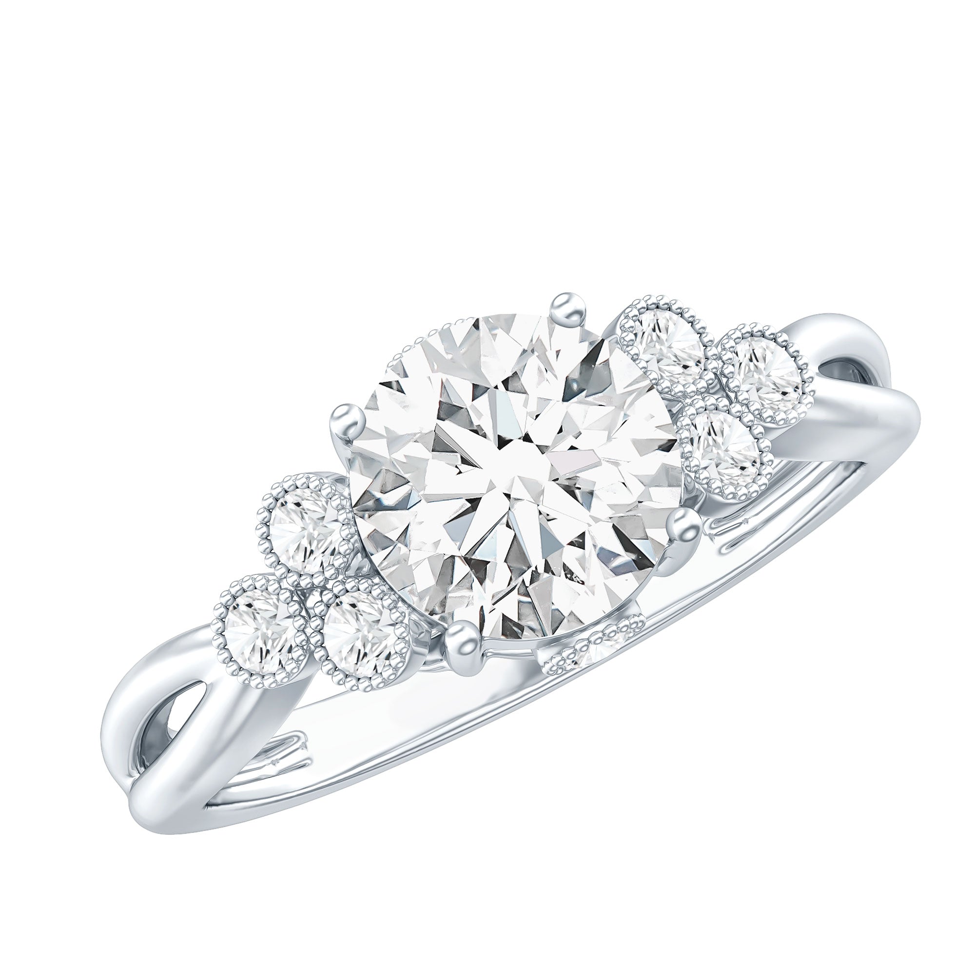 2 Carat Solitaire Lab Diamond Engagement Ring With Diamond Trio Lab - ( EF-VS ) - Rosec Jewels