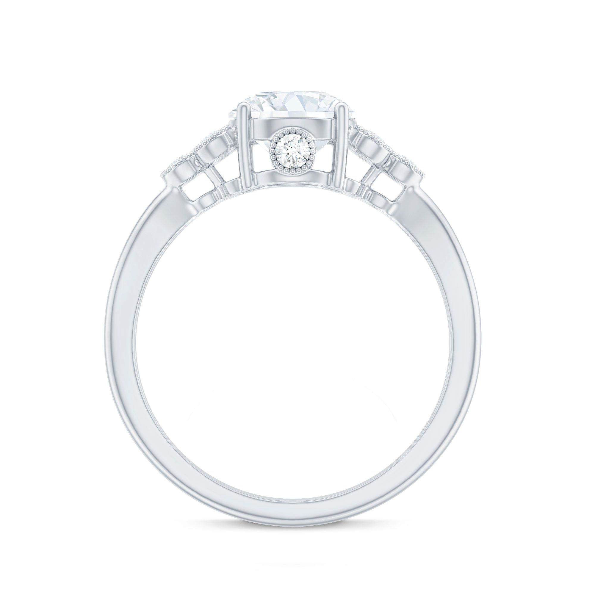 2 Carat Solitaire Lab Diamond Engagement Ring With Diamond Trio Lab - ( EF-VS ) - Rosec Jewels
