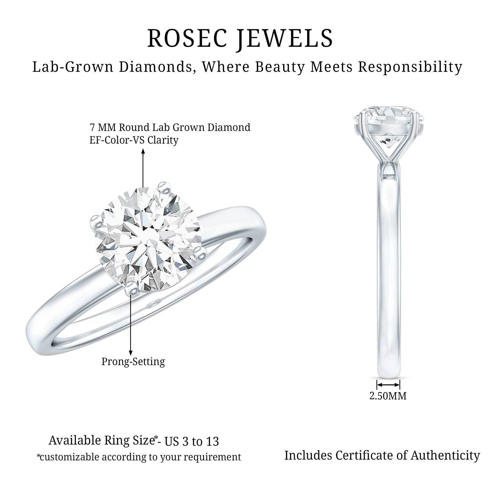 Lab Grown Diamond 1 Carat Engagement Ring For Women Lab - ( EF-VS ) - Rosec Jewels