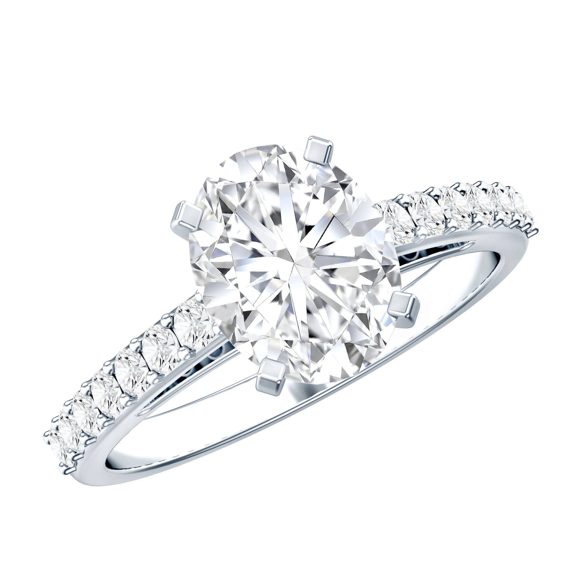 Certified Lab Grown Diamond 2 Carat Engagement Ring With Side Stones Lab - ( EF-VS ) - Rosec Jewels