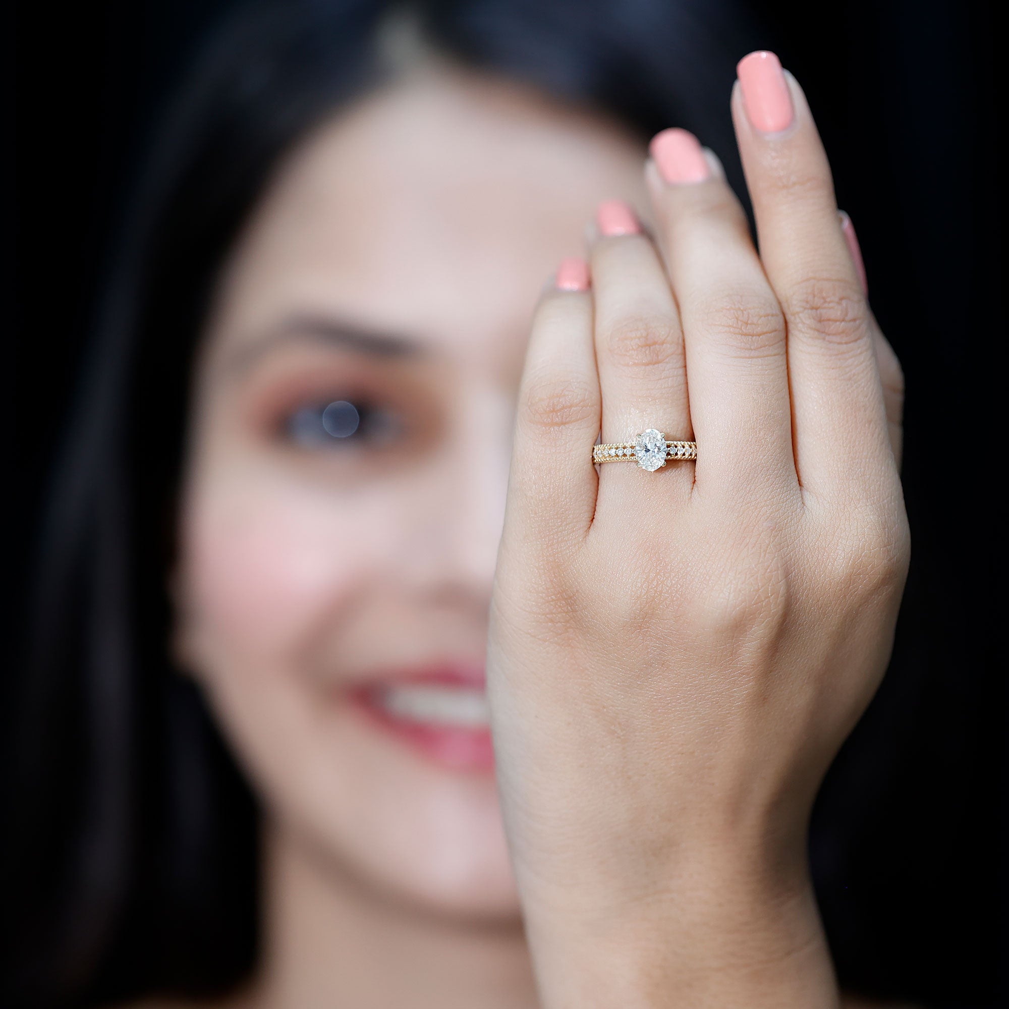 Certified 5X7 MM Oval Lab Grown Diamond Vintage Inspired Engagement Ring Lab - ( EF-VS ) - Rosec Jewels