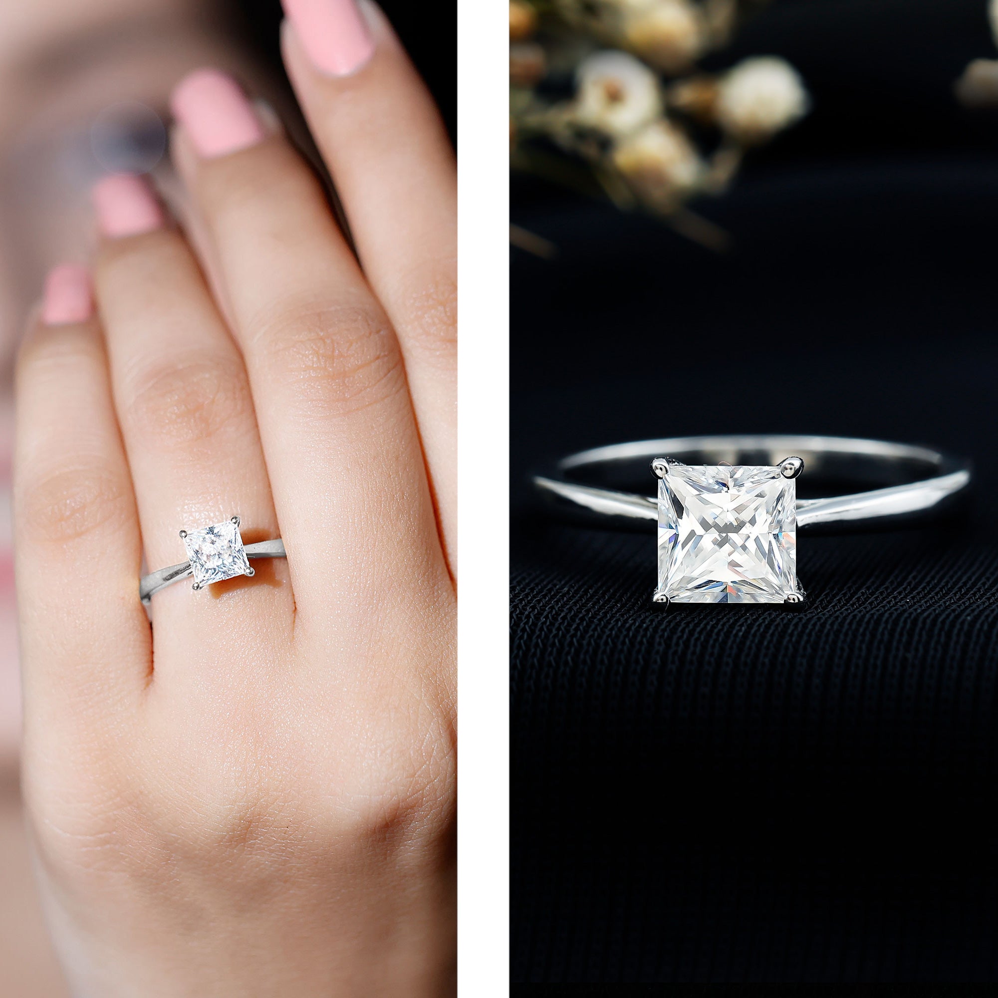 6 MM Princess Cut Lab Grown Diamond Solitaire Engagement Ring For Women Lab - ( EF-VS ) - Rosec Jewels