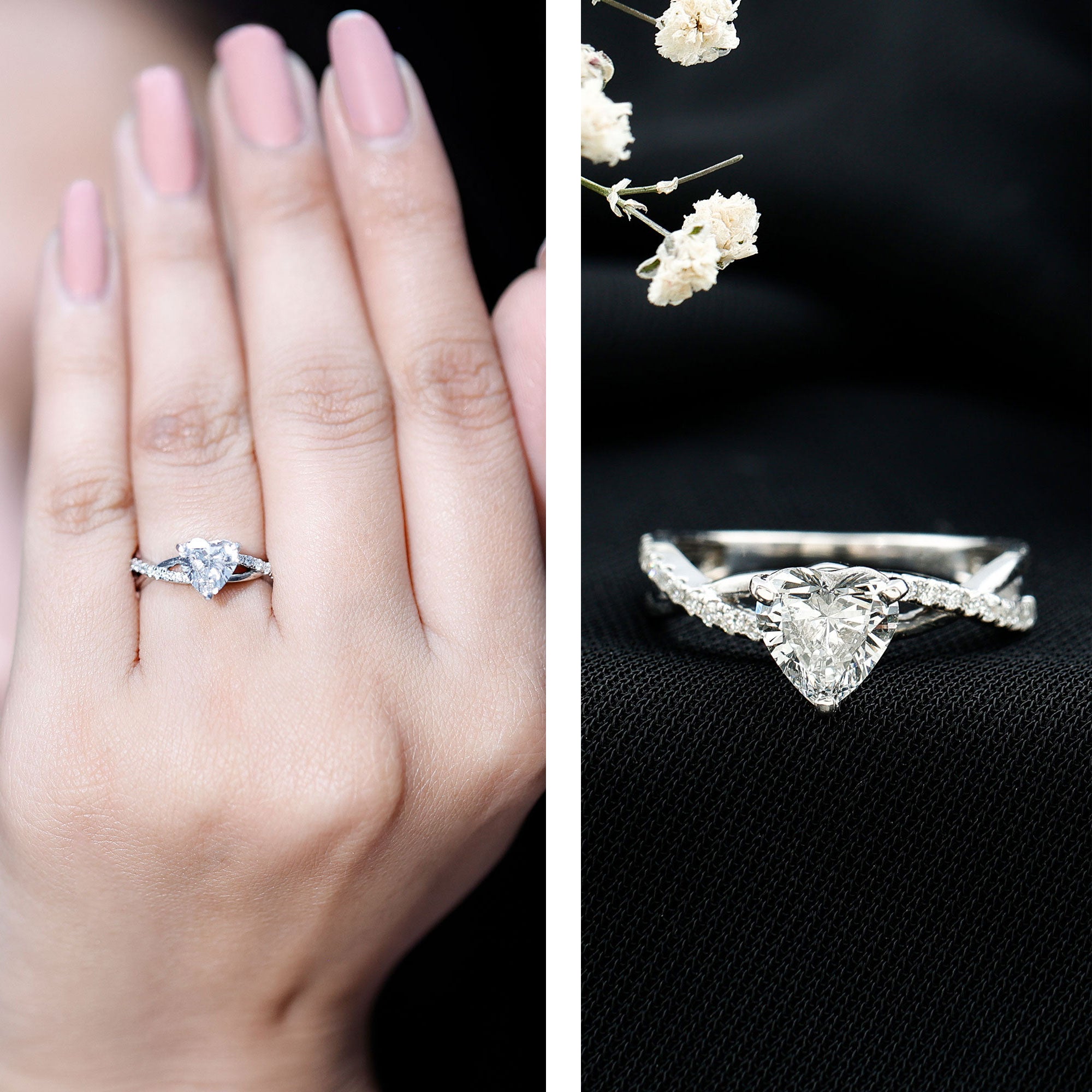 Criss Cross Lab Grown Diamond Heart Engagement Ring Lab - ( EF-VS ) - Rosec Jewels