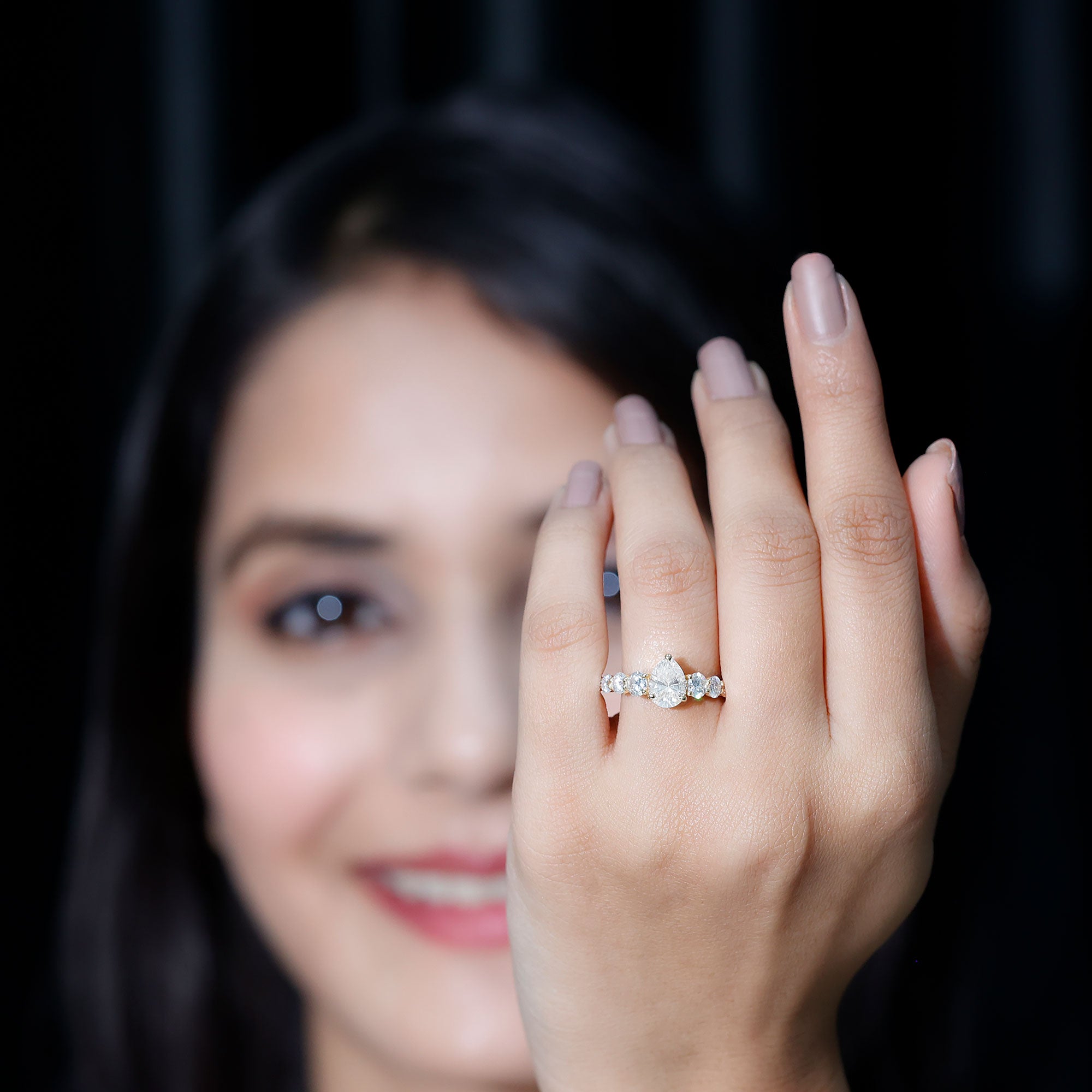 Rosec Jewels-Certified Diamond Teardrop Engagement Ring with Sides Stones