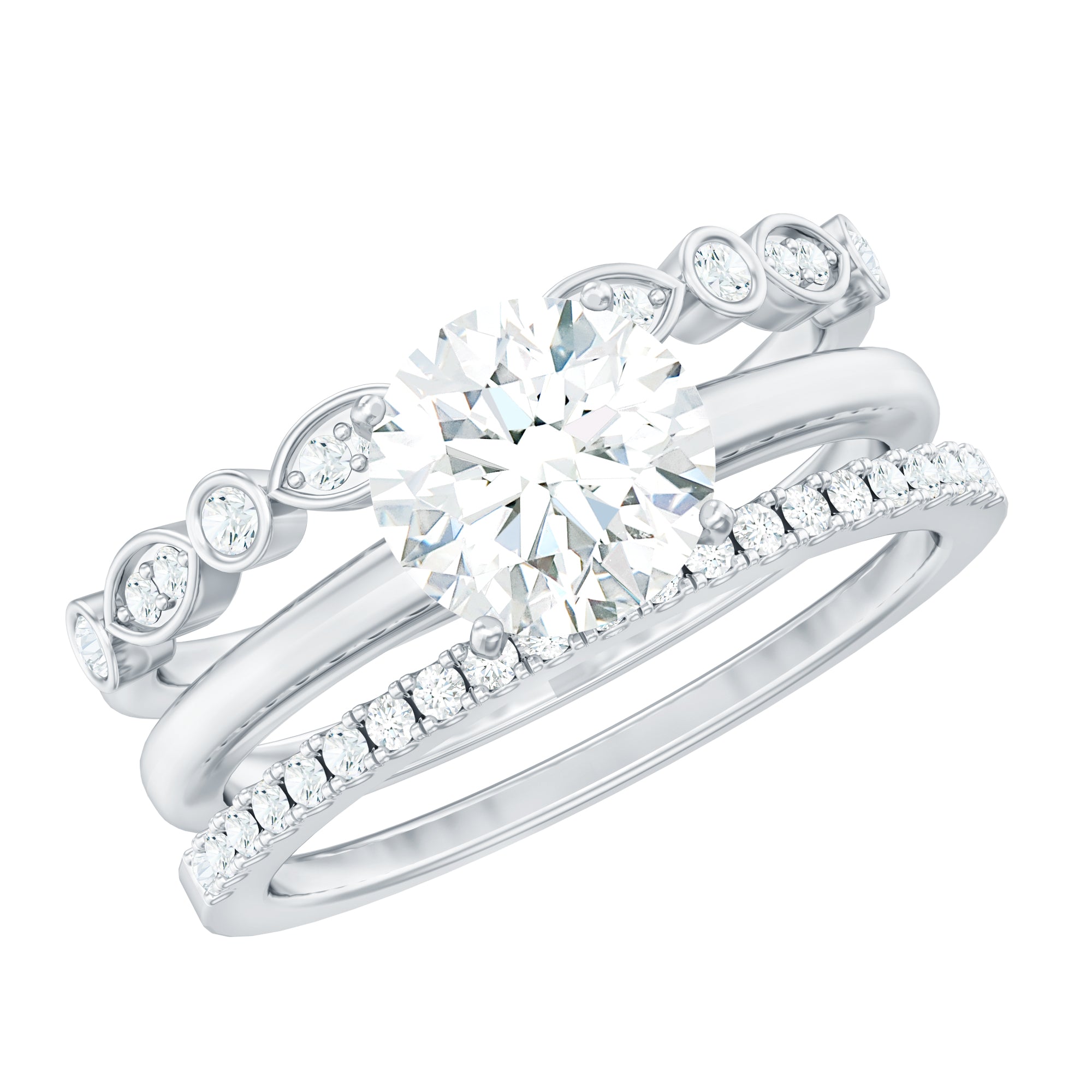 Rosec Jewels-Certified Round Cut Lab Created Diamond 3 Piece Bridal Ring Set