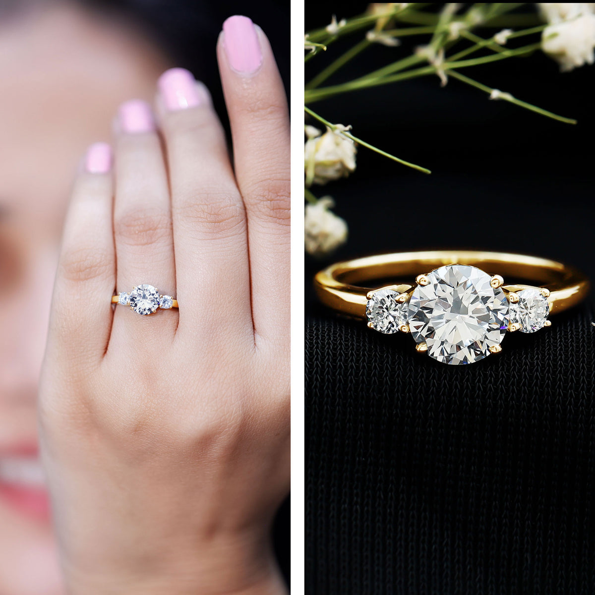 1.2 Carat Lab Grown Diamond 3 Stone Engagement Ring for Women Lab - ( EF-VS ) - Rosec Jewels