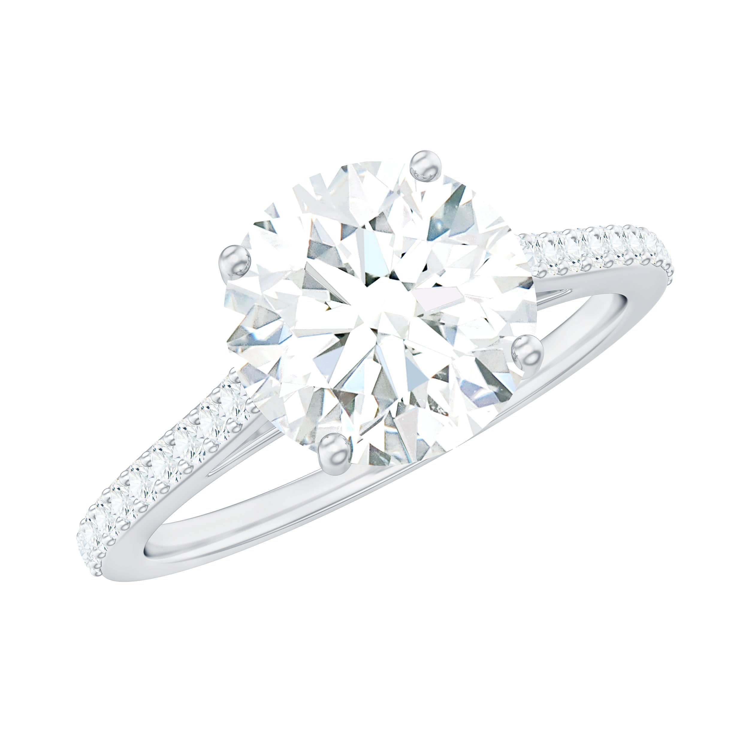 Rosec Jewels-Solitaire Lab Grown Diamond Ring with Side Stones for Women