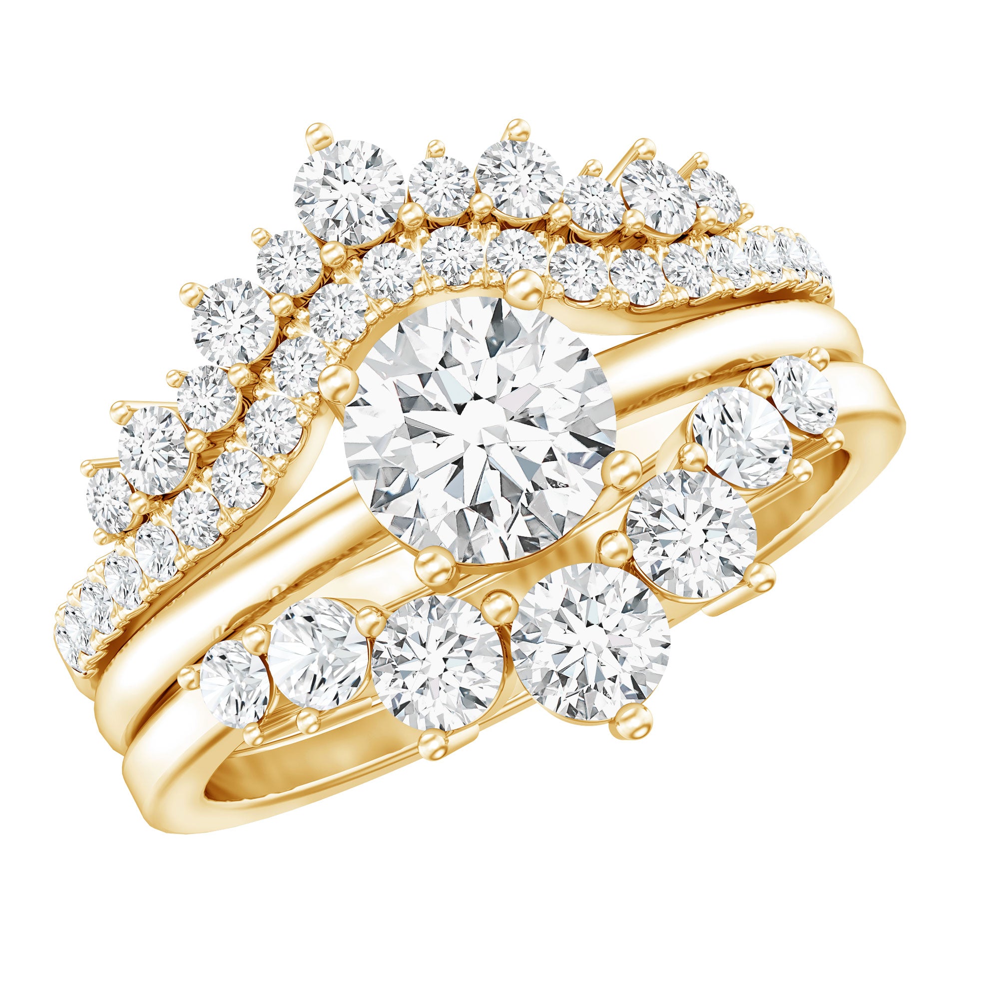 Lab Grown Diamond Vintage Bridal Ring Set with 3 Piece Lab - ( EF-VS ) - Rosec Jewels