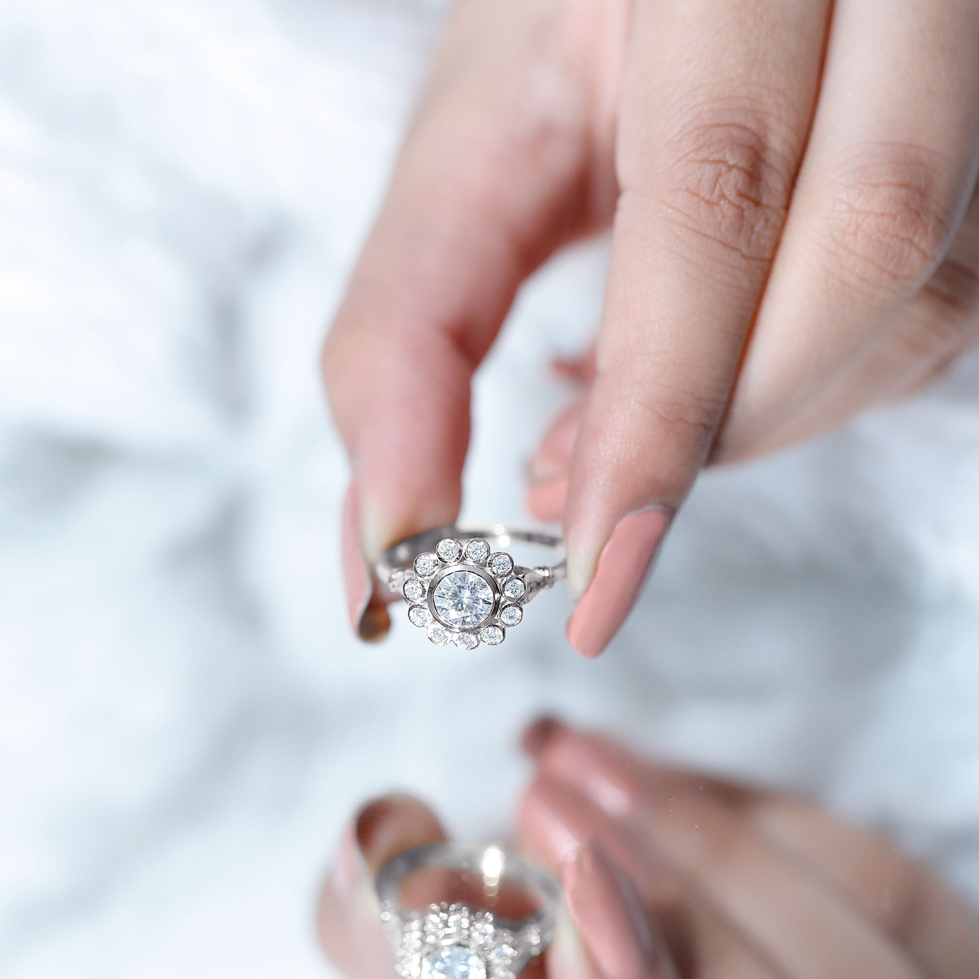Rosec Jewels-Lab Created Diamond Flower Engagement Ring for Women
