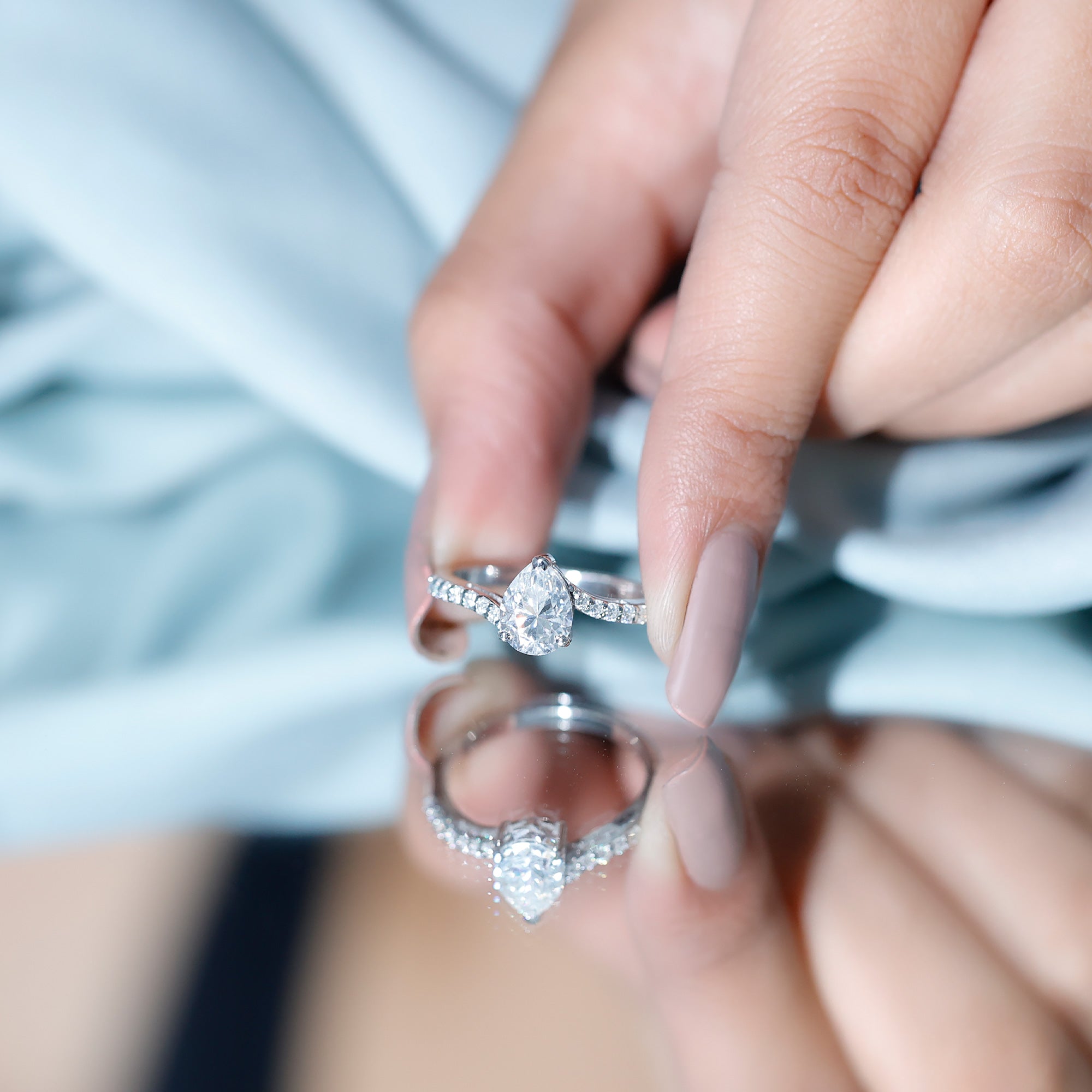 Rosec Jewels-Certified 6X8 MM Pear Cut Lab Created Diamond Teardrop Engagement Ring